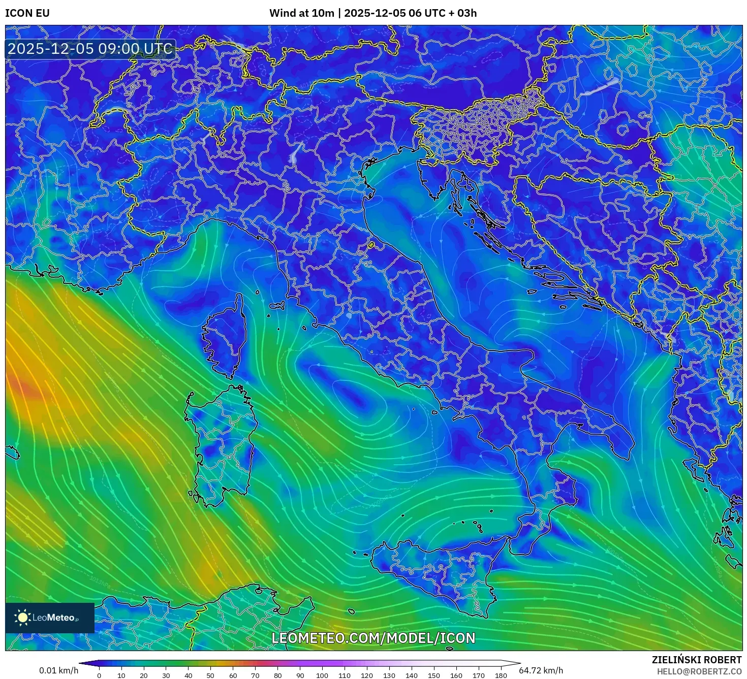 ICON model - Italy, Wind at 10m