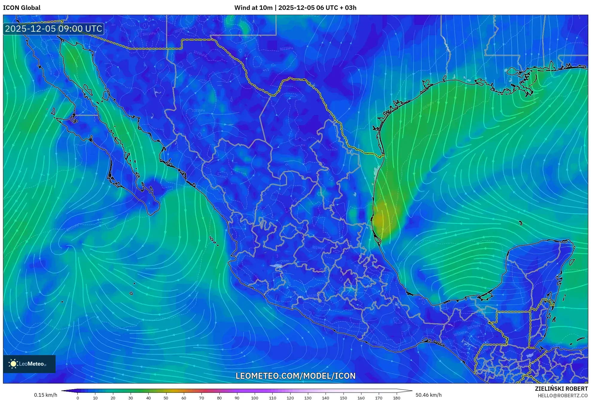 ICON model - Mexico, Wind at 10m