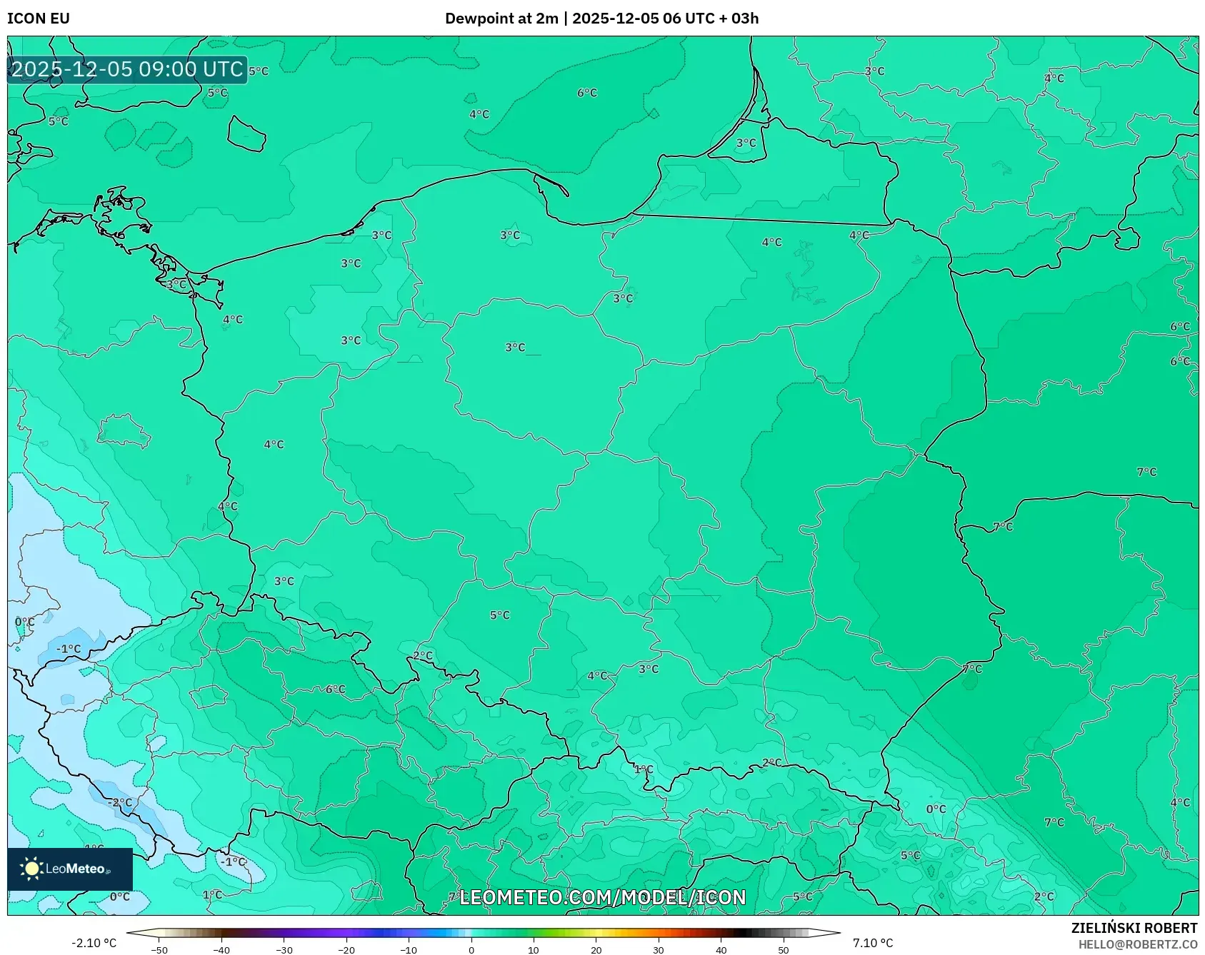 ICON model - Poland, Dewpoint at 2m