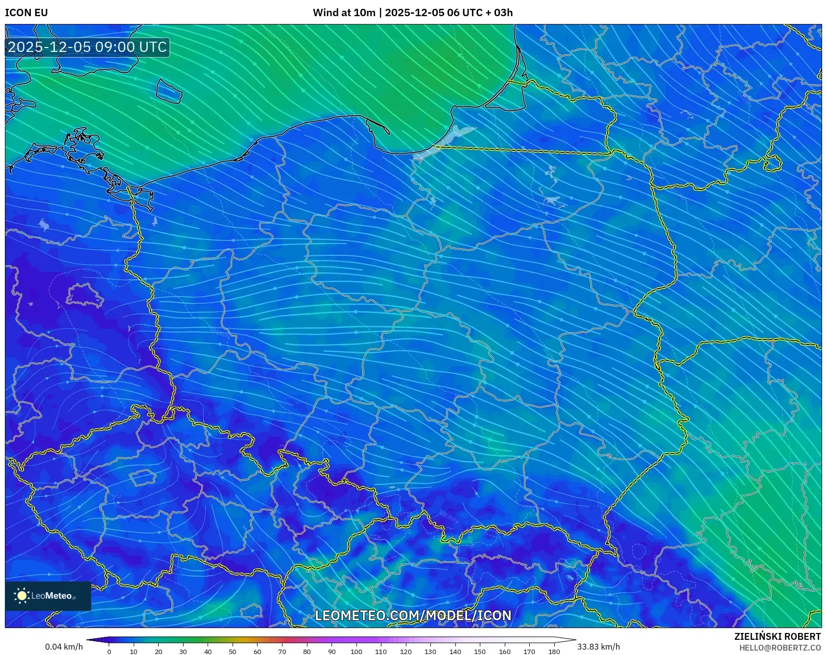 ICON model - Poland, Wind at 10m