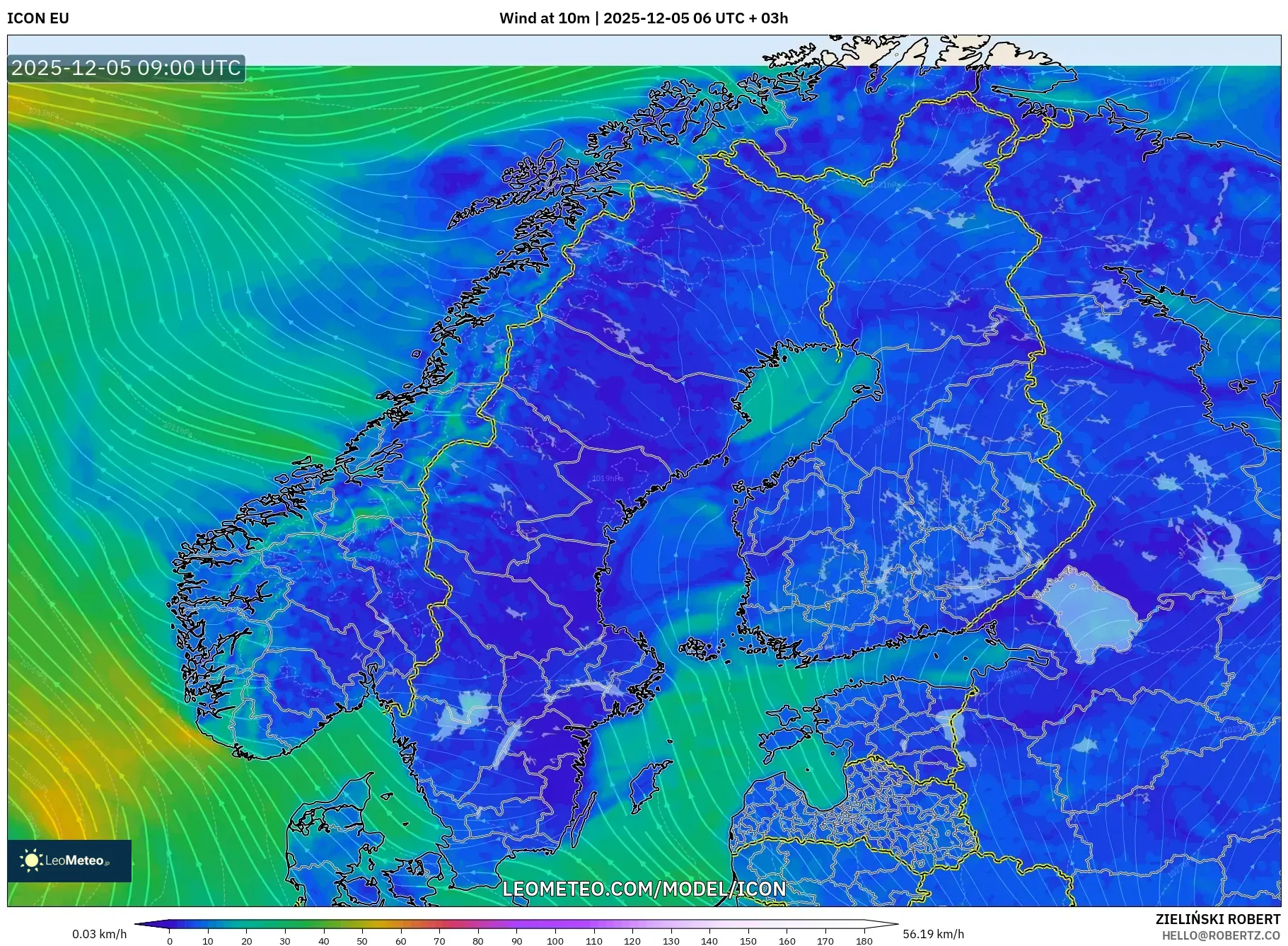 ICON model - Scandinavia, Wind at 10m
