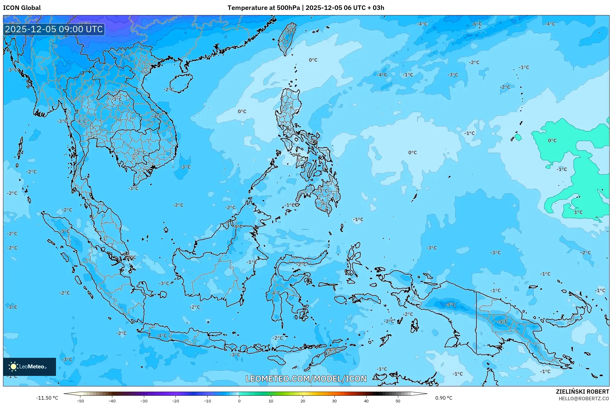 ICON model - South East Asia, Temperature at 500hPa
