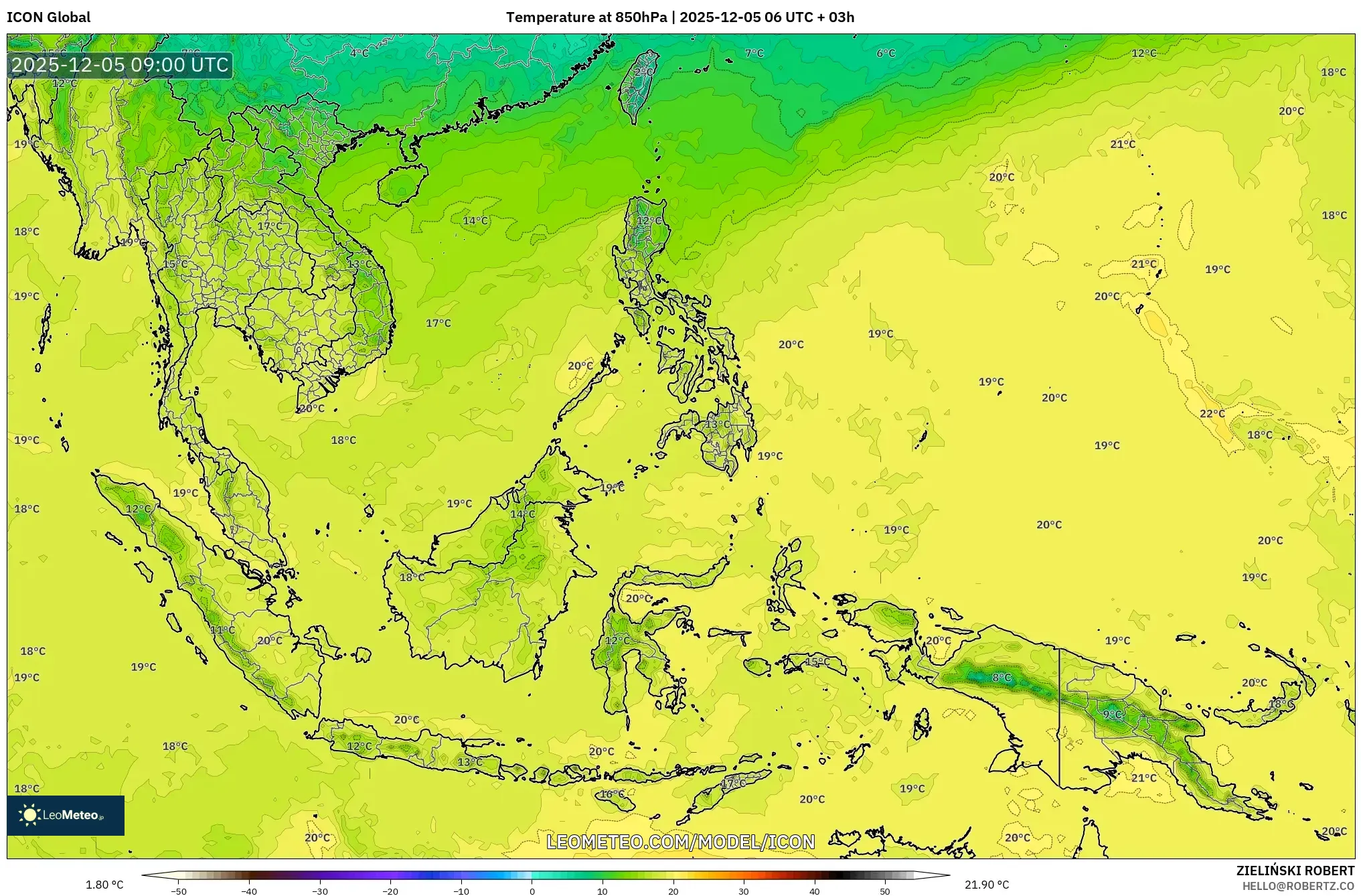 ICON model - South East Asia, Temperature at 850hPa