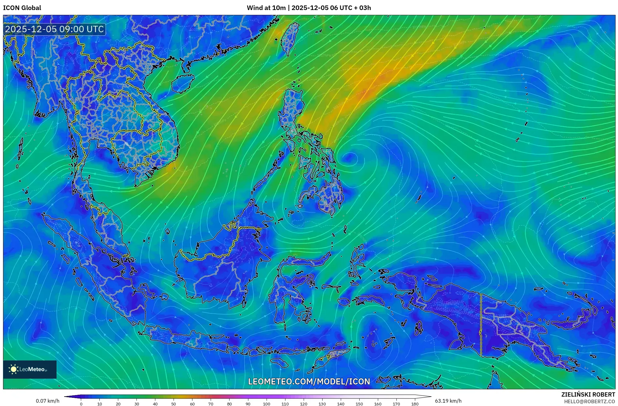 ICON model - South East Asia, Wind at 10m