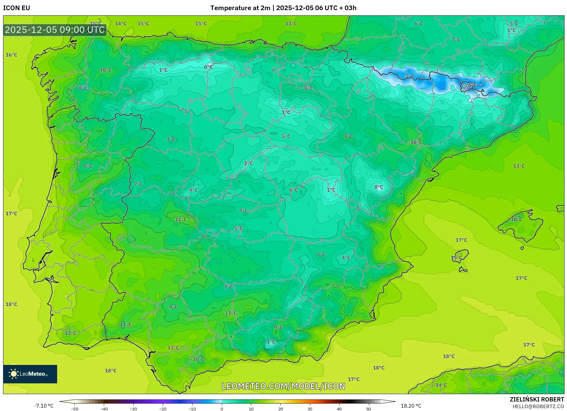 ICON model - Spain, Temperature at 2m