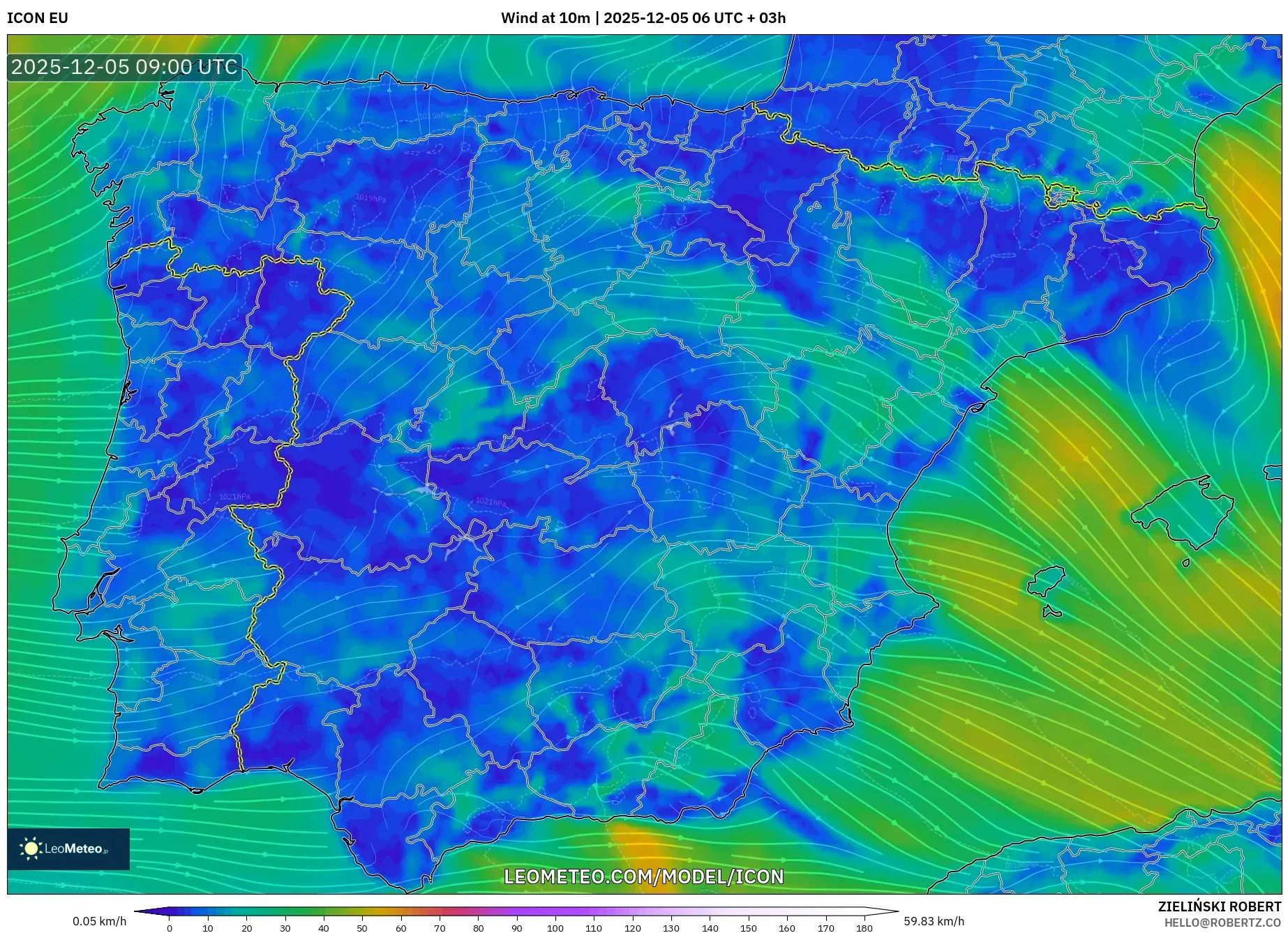 ICON model - Spain, Wind at 10m