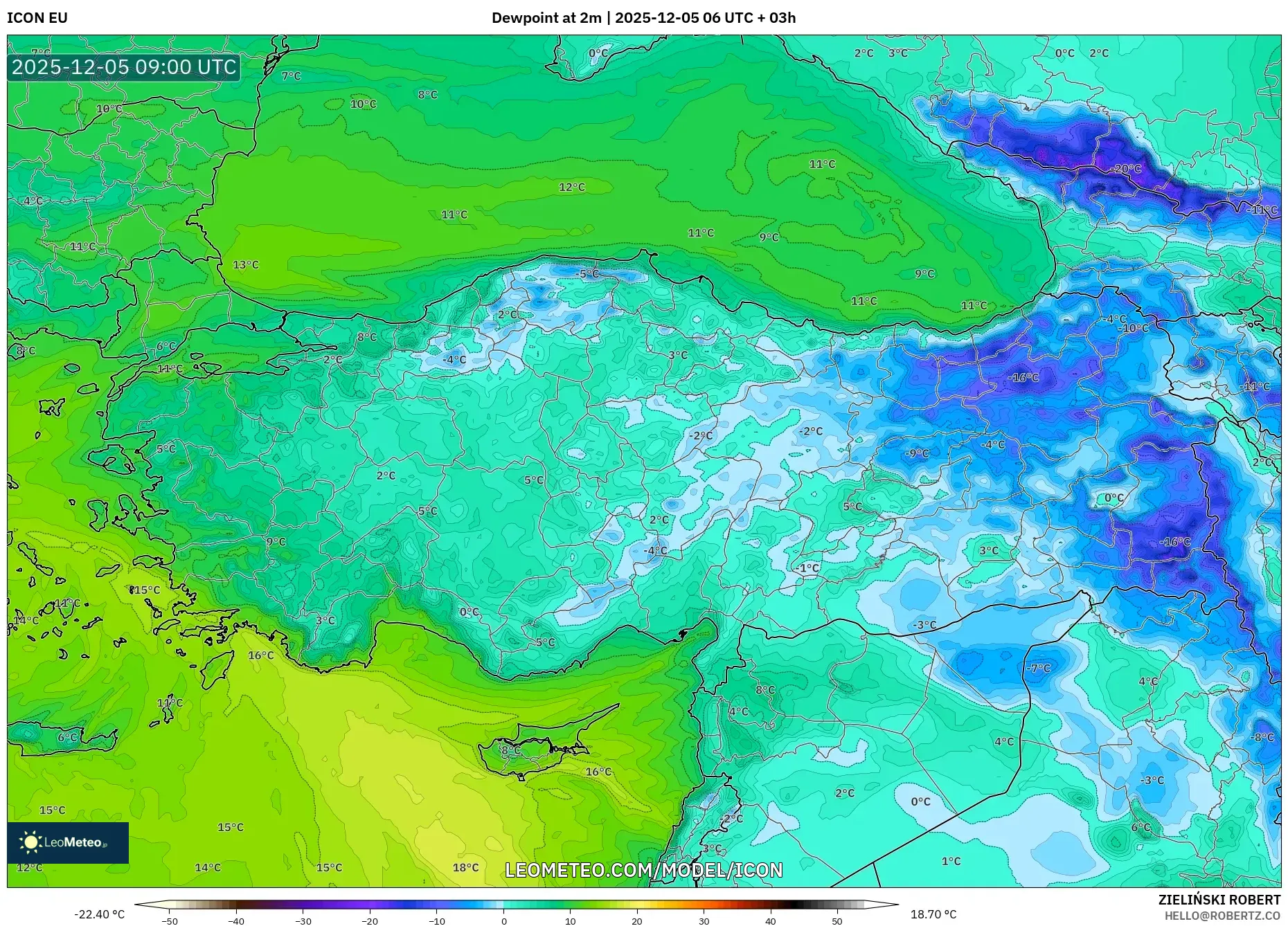ICON model - Turkey, Dewpoint at 2m