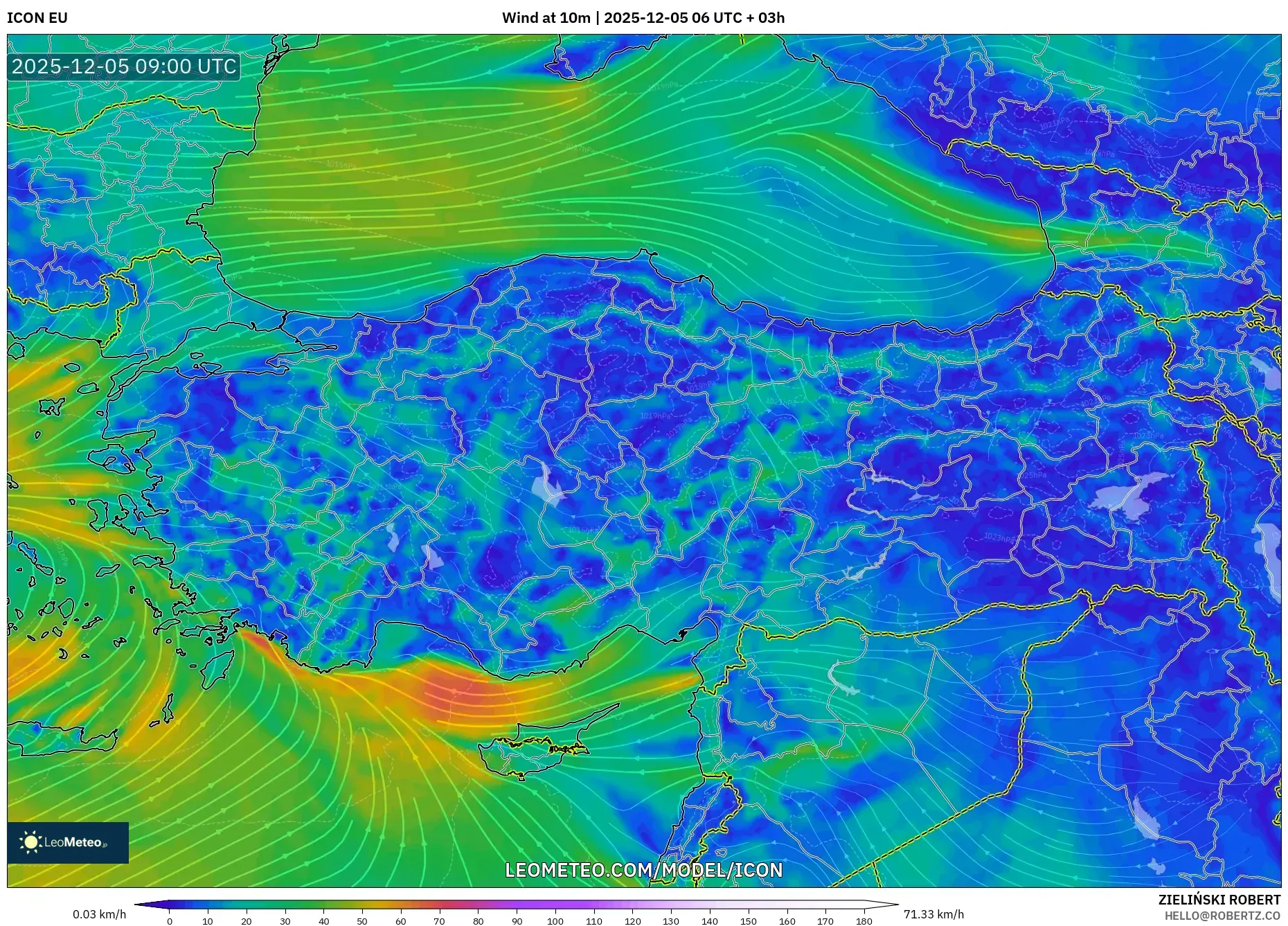 ICON model - Turkey, Wind at 10m