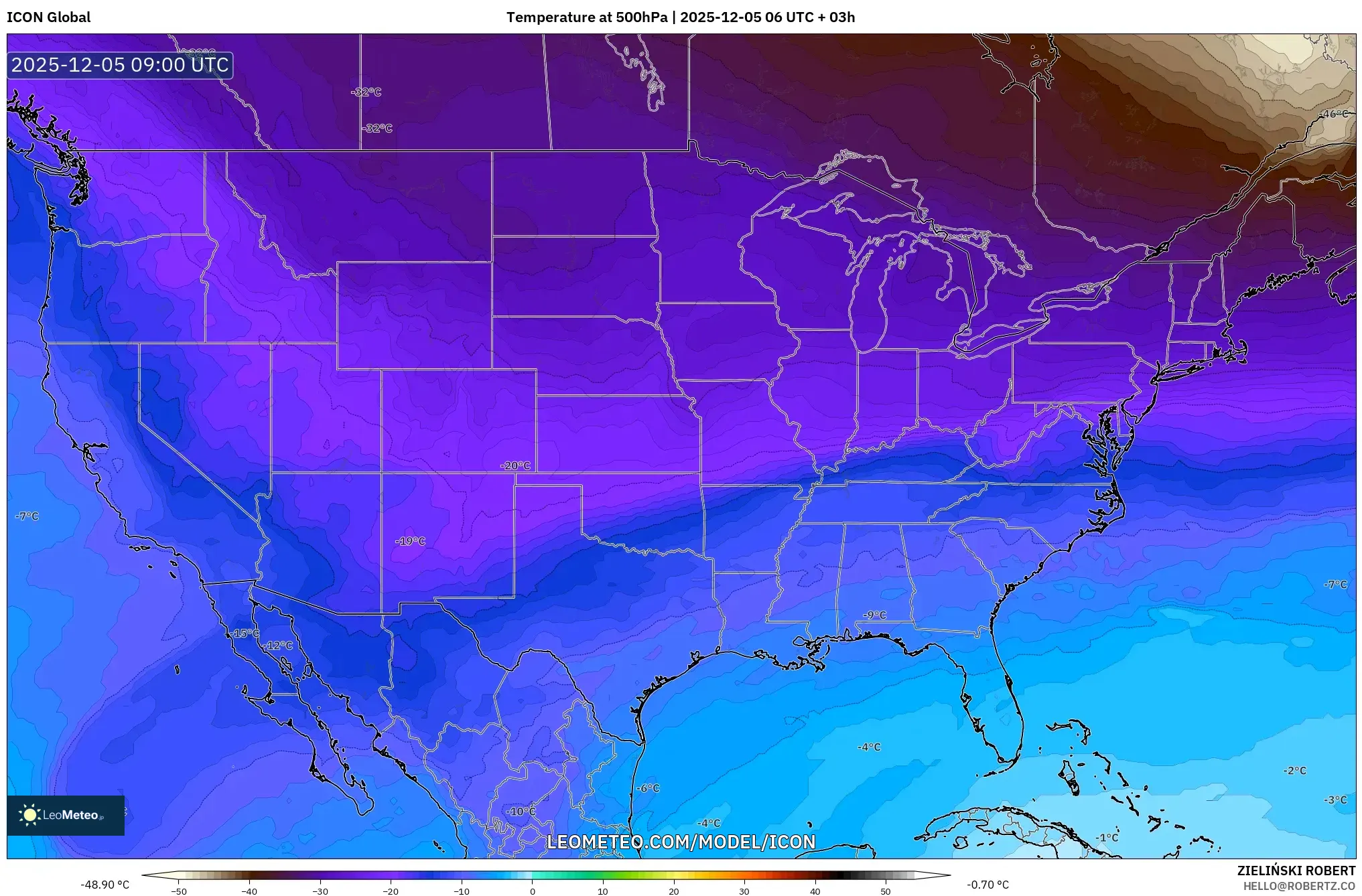ICON model - United States, Temperature at 500hPa