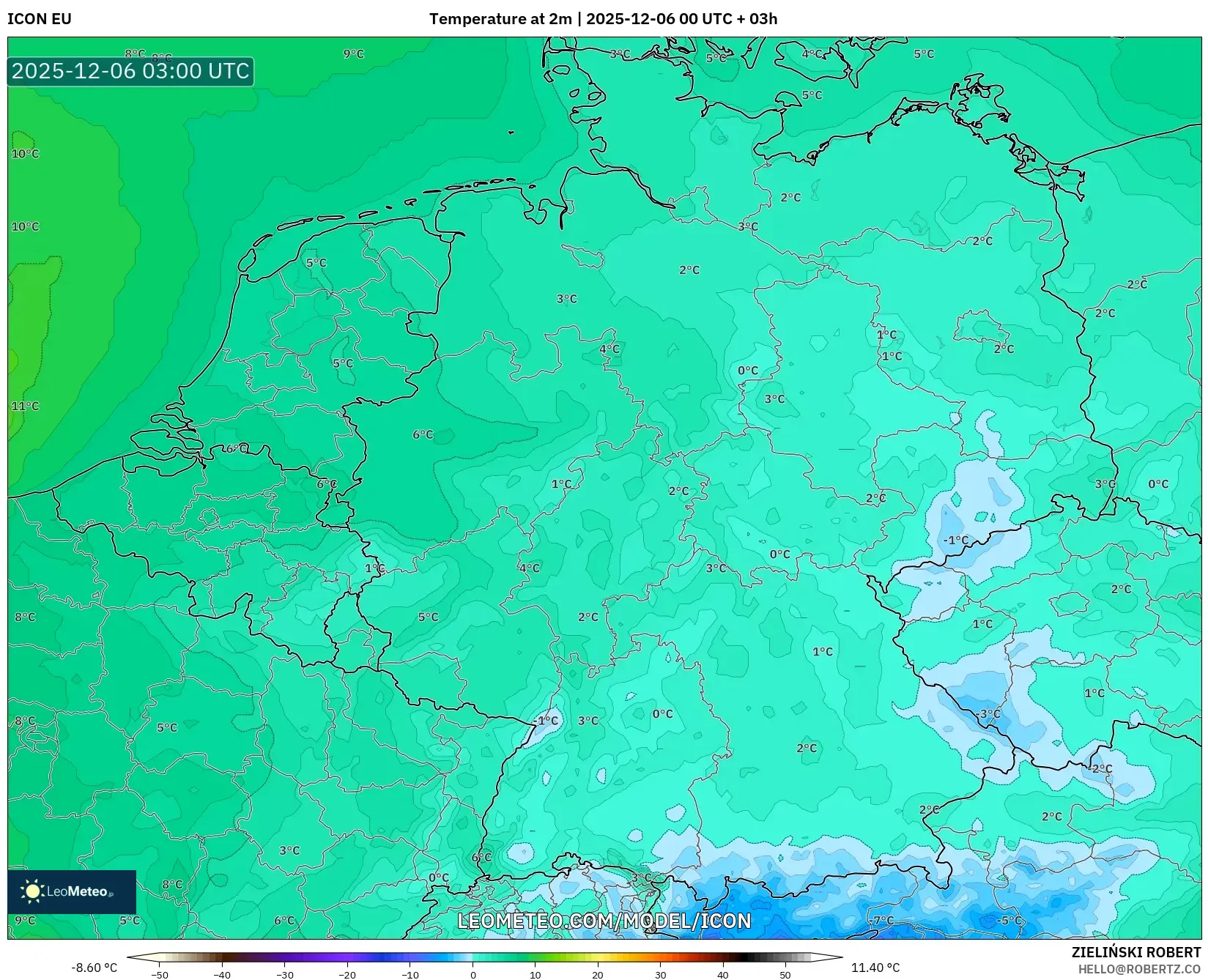 ICON model - Germany, Temperature at 2m