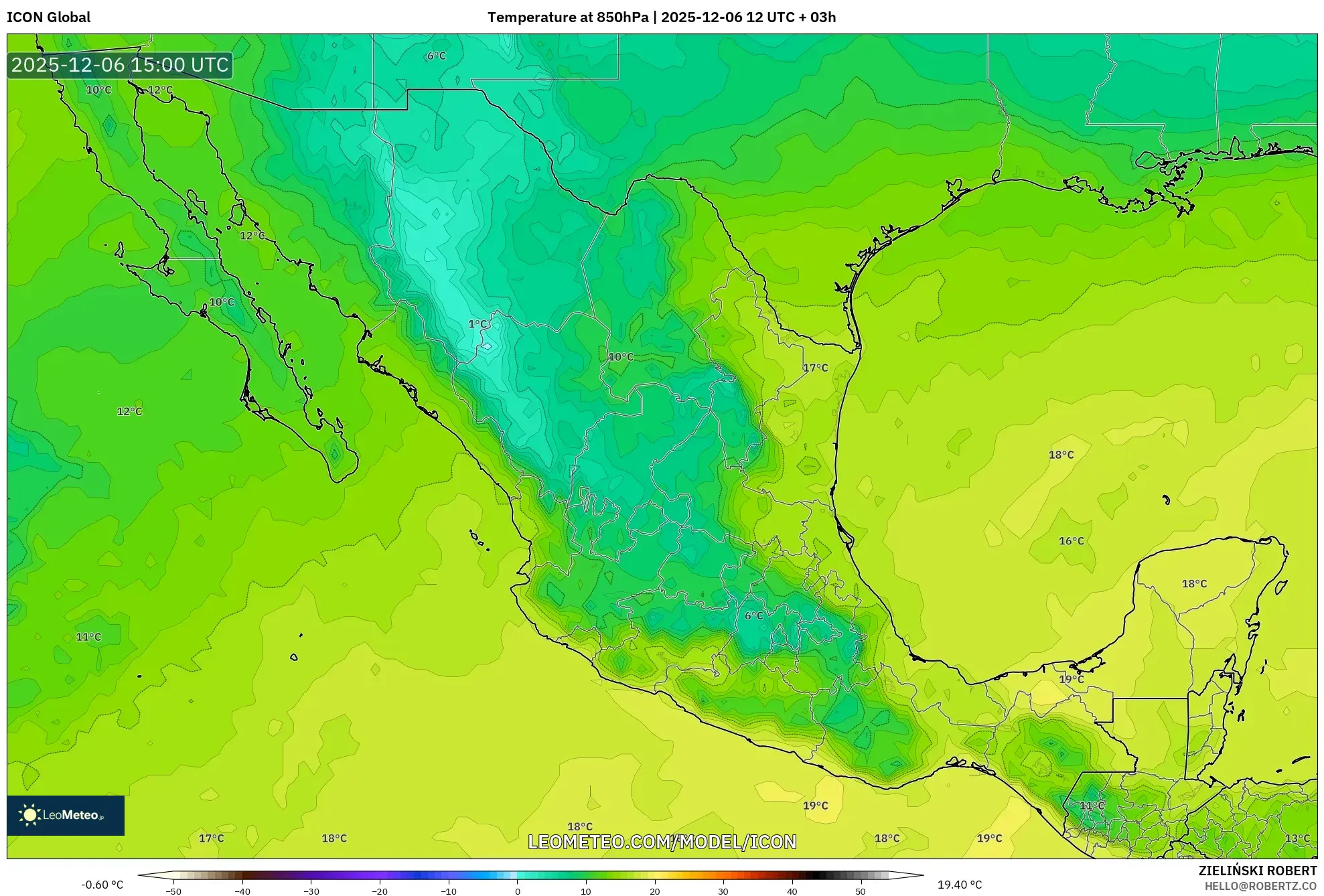 ICON model - Mexico, Temperature at 850hPa