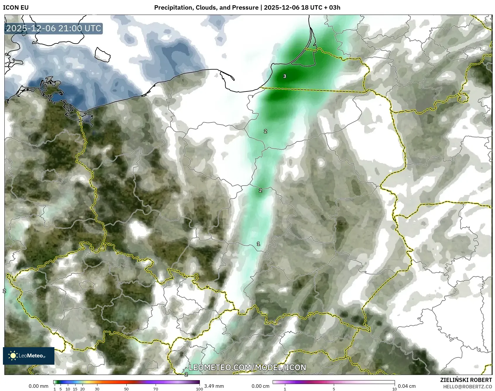 ICON model - Poland, Precipitation, Clouds, and Pressure