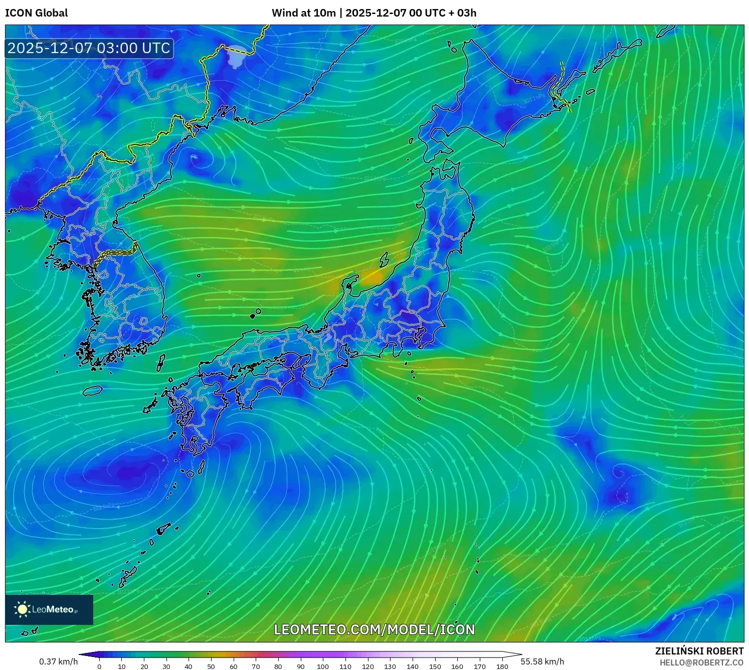 ICON model - Japan, Wind at 10m
