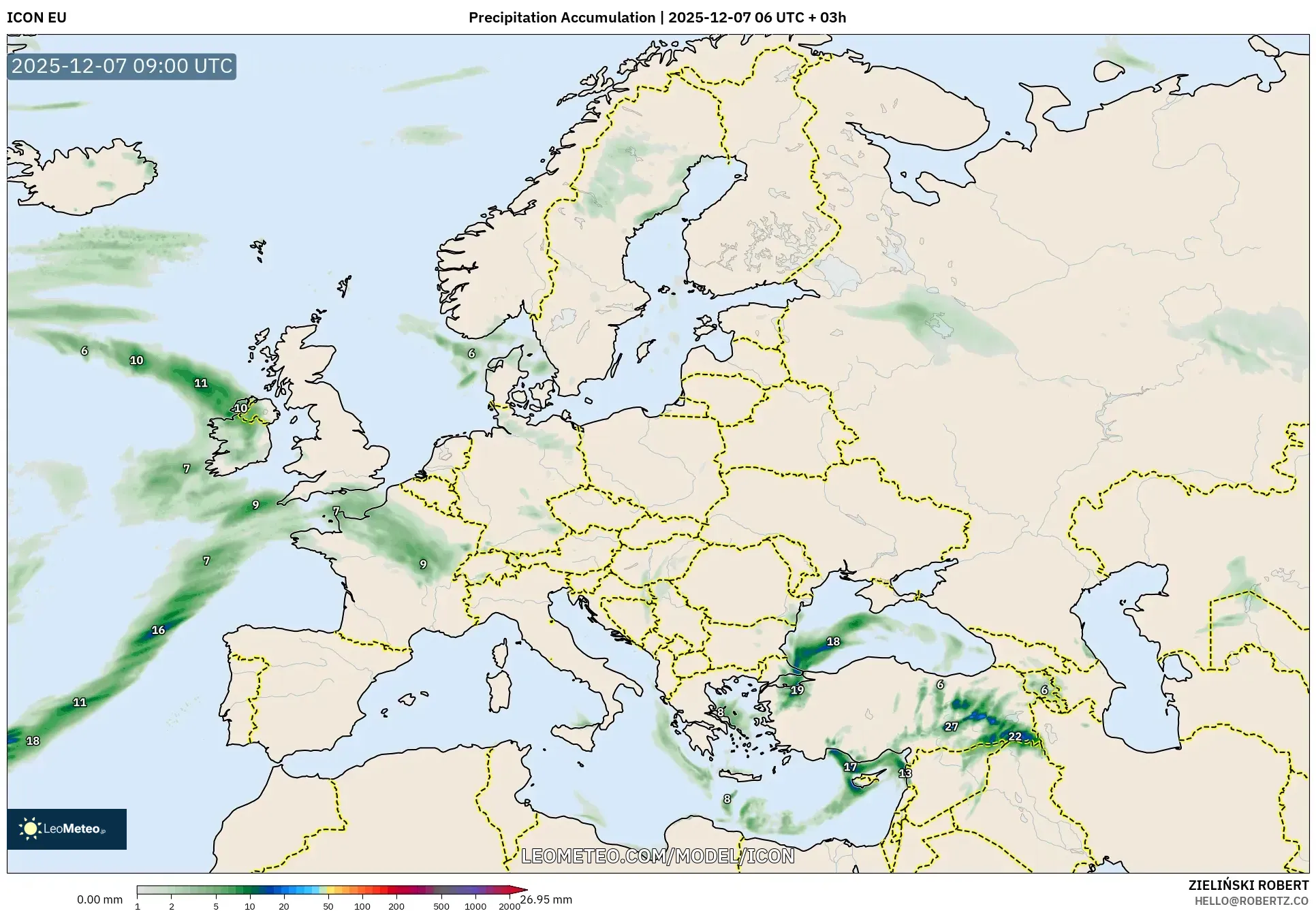 ICON model - Europe, Precipitation Accumulation
