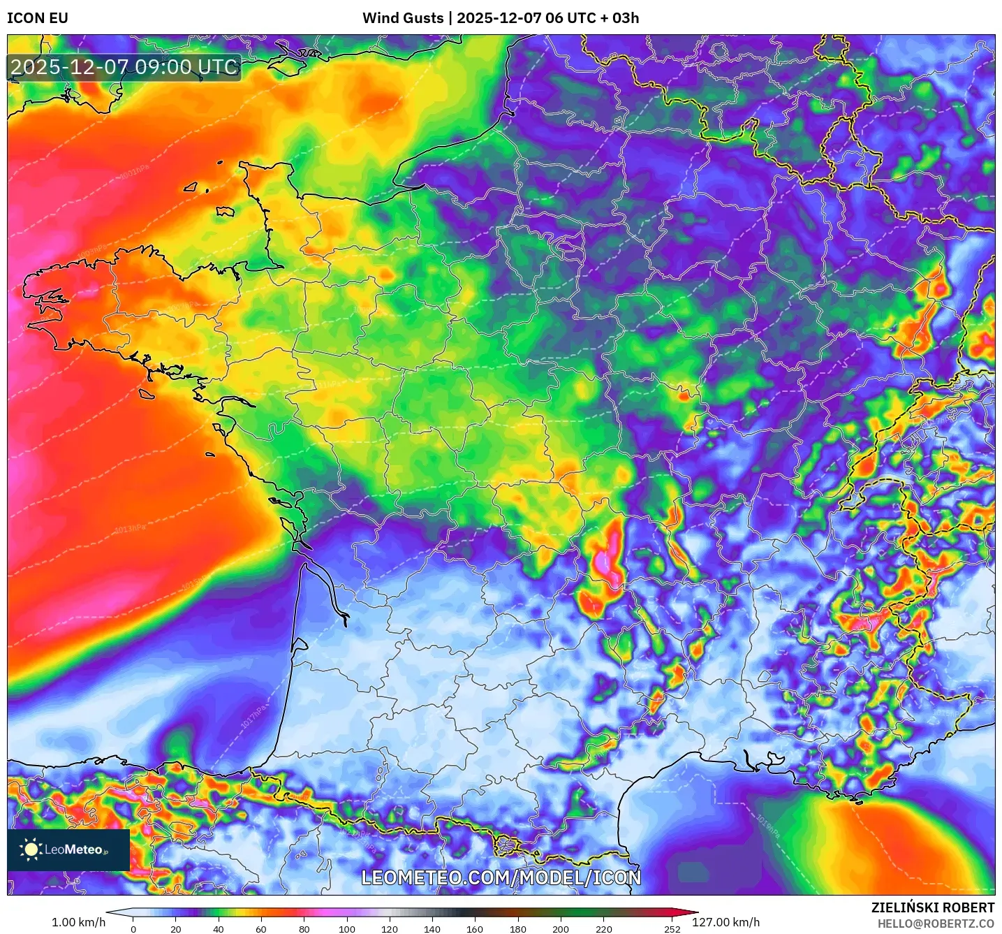 ICON model - France, Wind Gusts