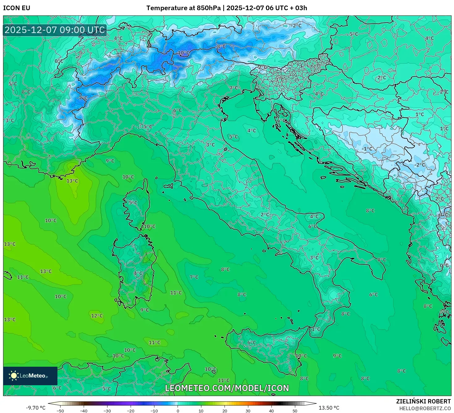 ICON model - Italy, Temperature at 850hPa