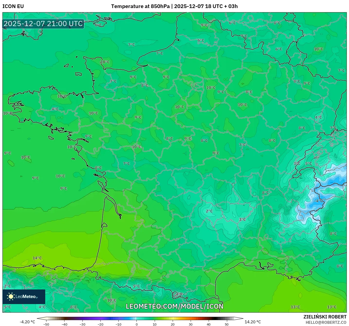 ICON model - France, Temperature at 850hPa