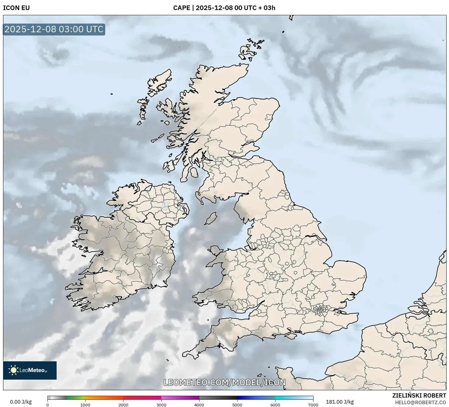 ICON model - United Kingdom, CAPE