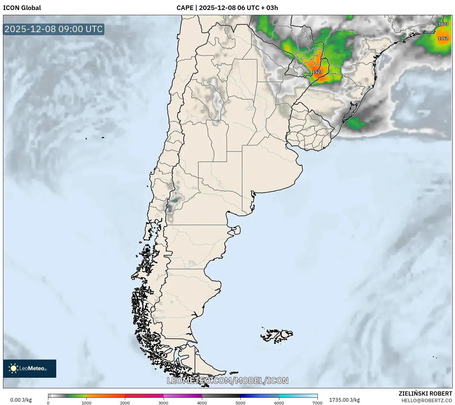 ICON model - Argentina, CAPE