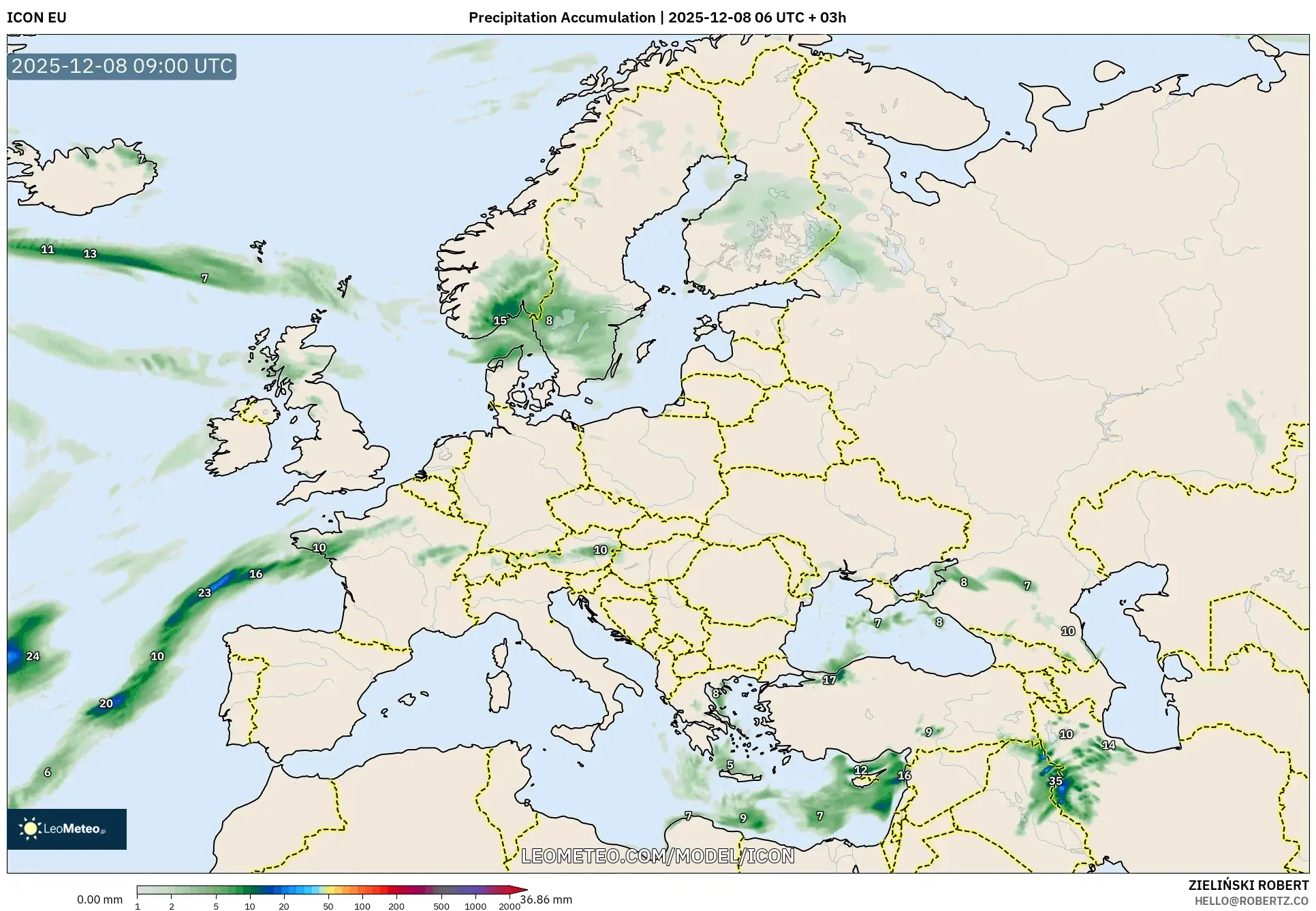 ICON model - Europe, Precipitation Accumulation