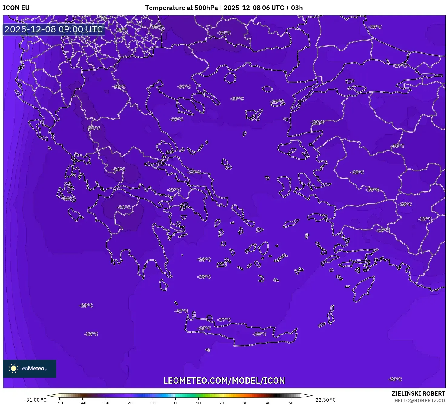 ICON model - Greece, Temperature at 500hPa