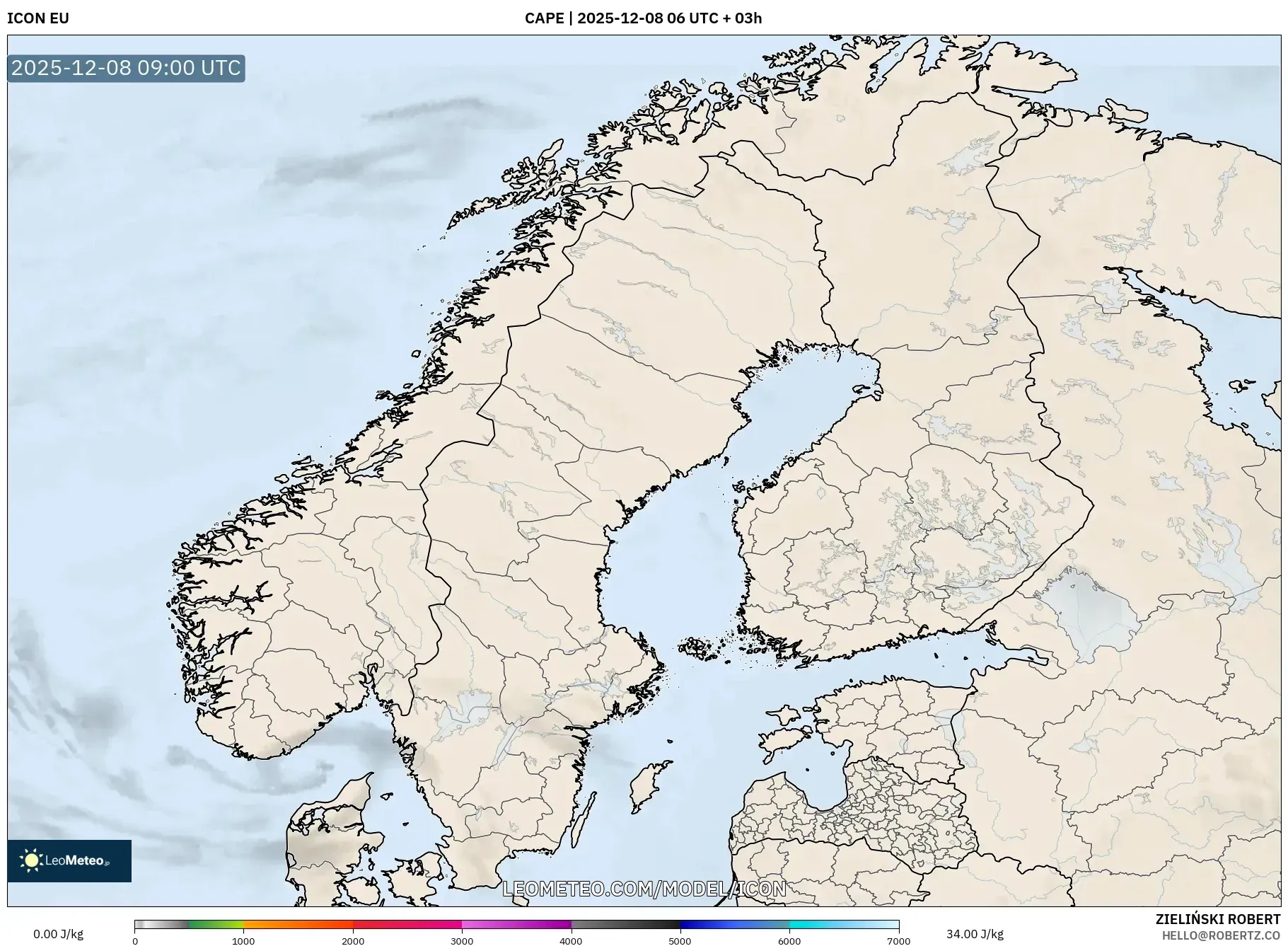 ICON model - Scandinavia, CAPE