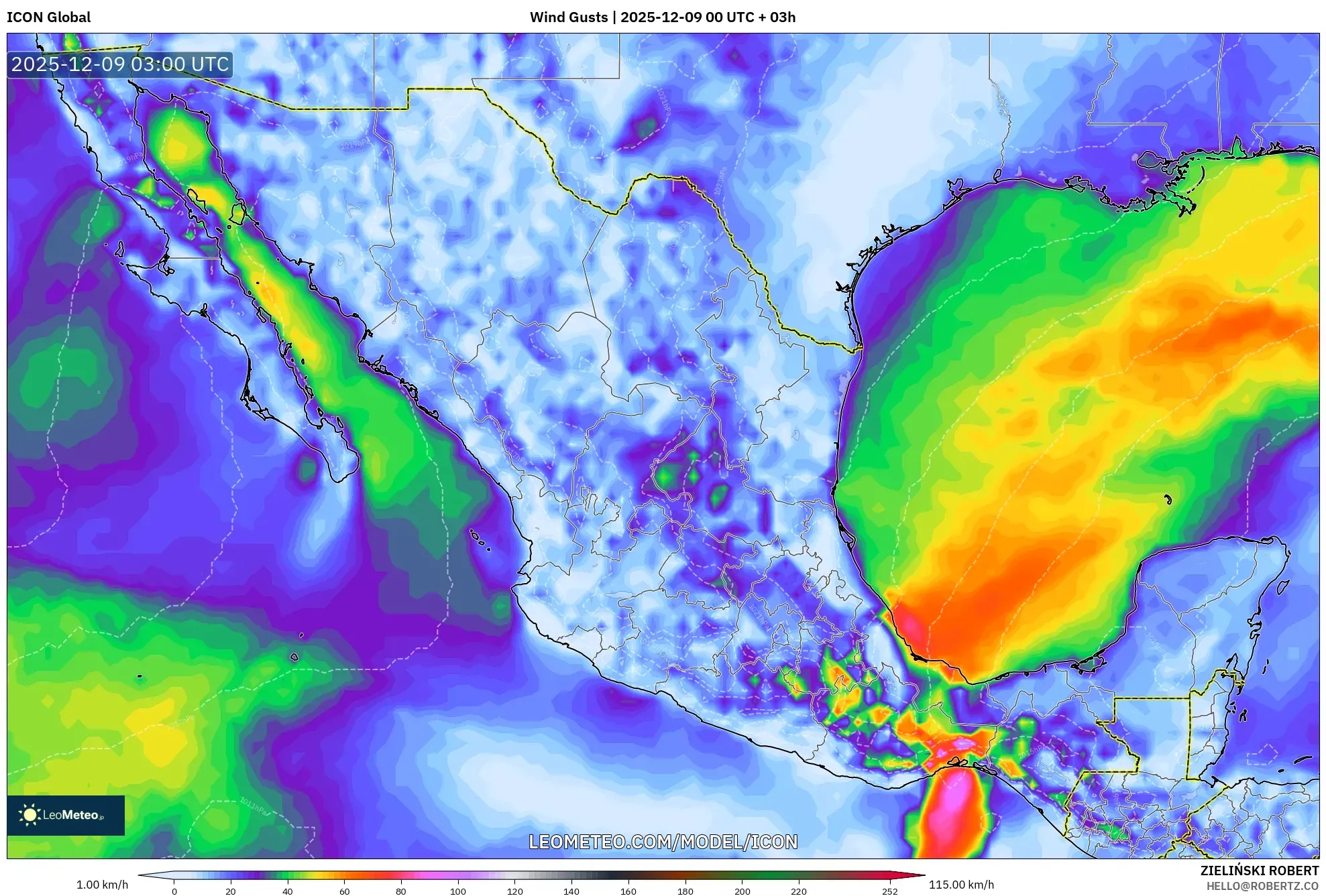 ICON model - Mexico, Wind Gusts