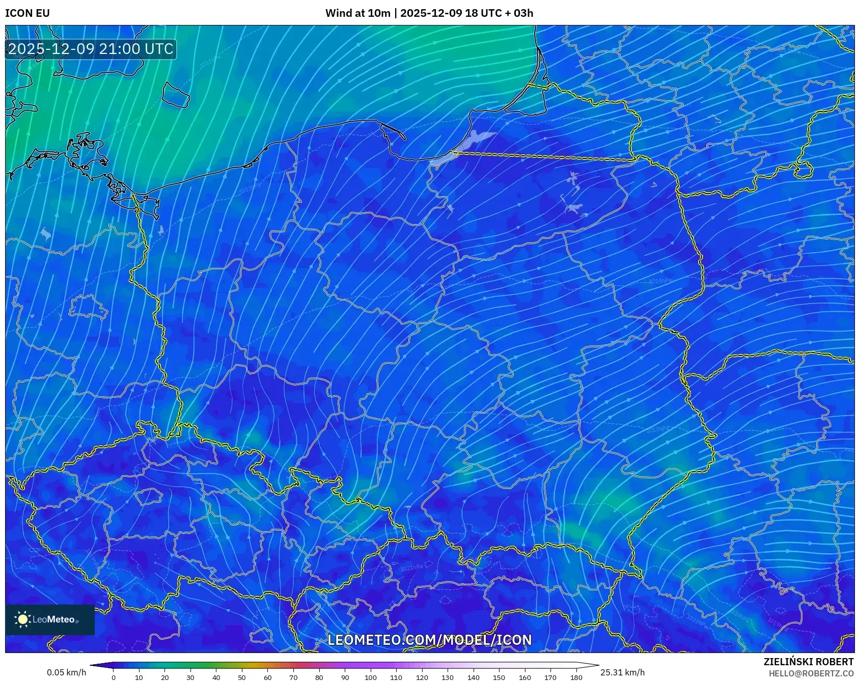 ICON model - Poland, Wind at 10m