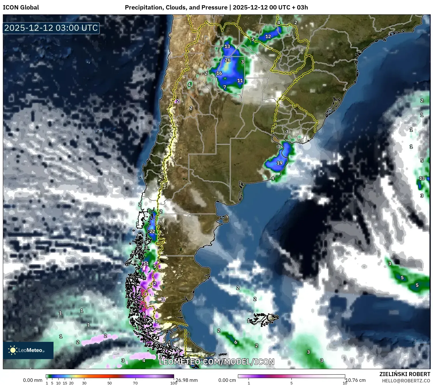 ICON model - Argentina, Hujan, Awan dan Tekanan