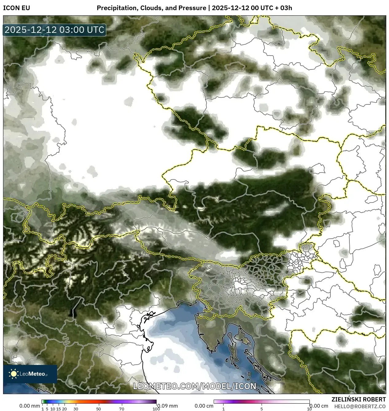 ICON model - Austria, Hujan, Awan dan Tekanan