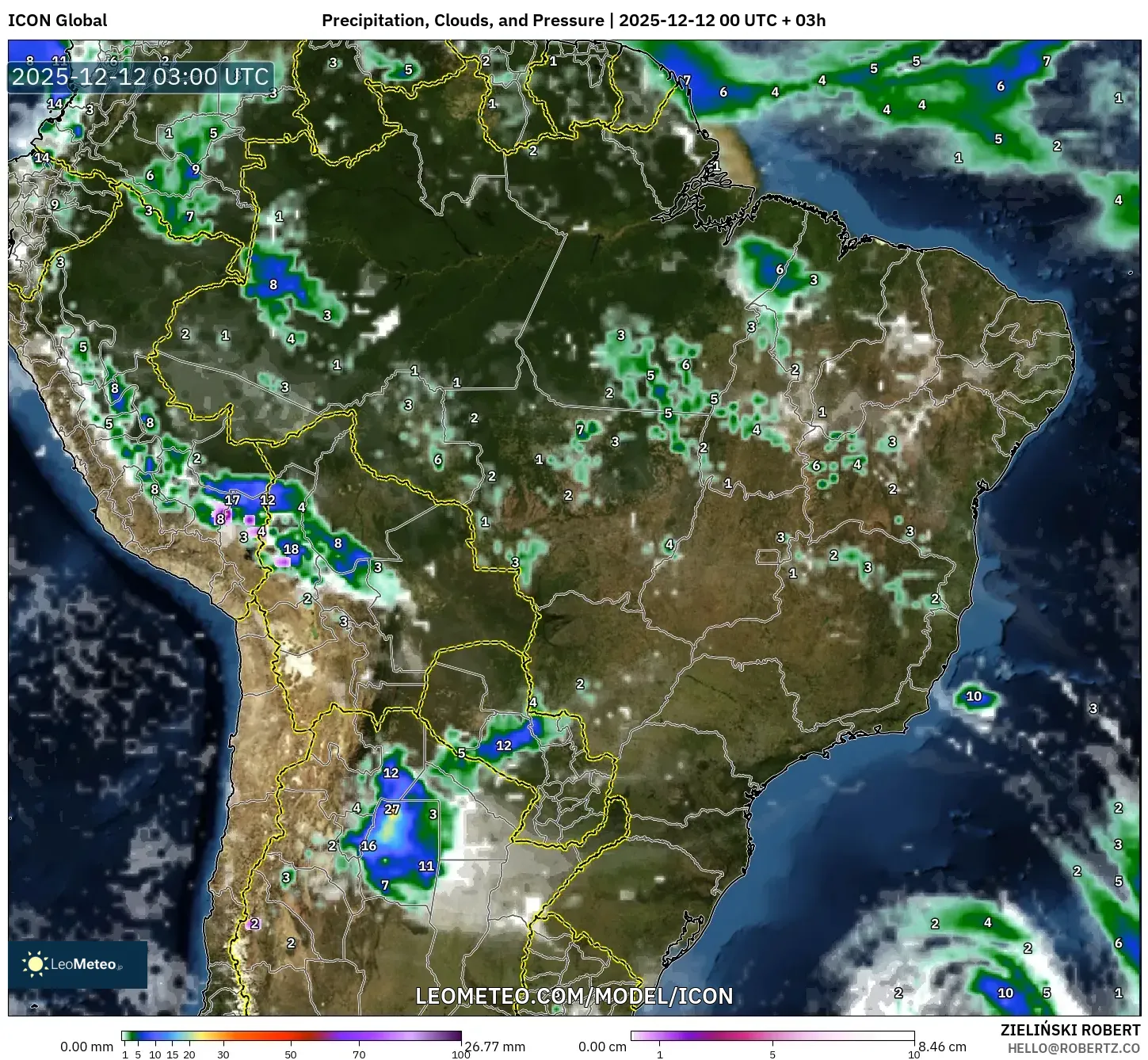 ICON model - Brazil, Hujan, Awan dan Tekanan