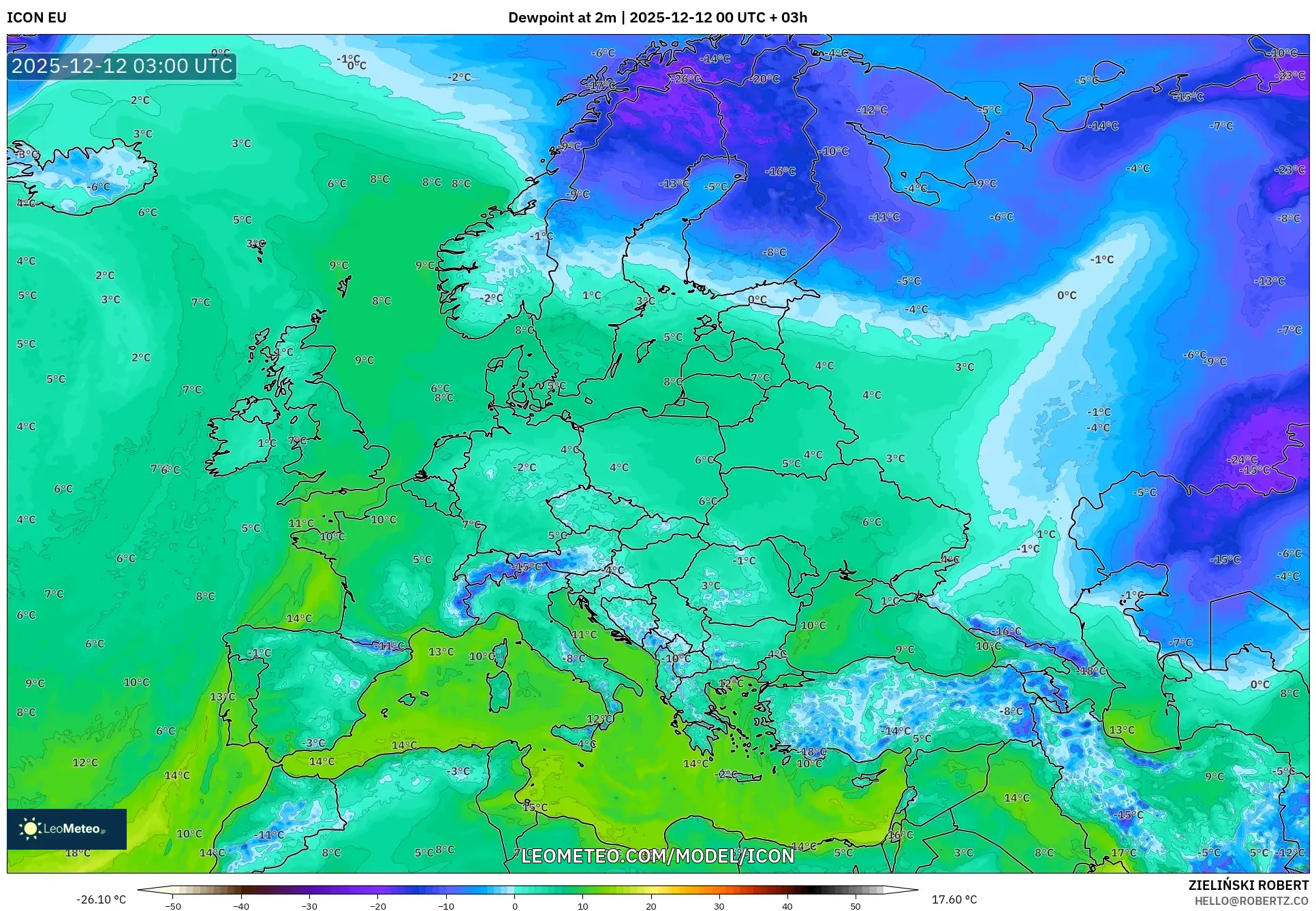 ICON model - Eropah, Takat Embun 2 m