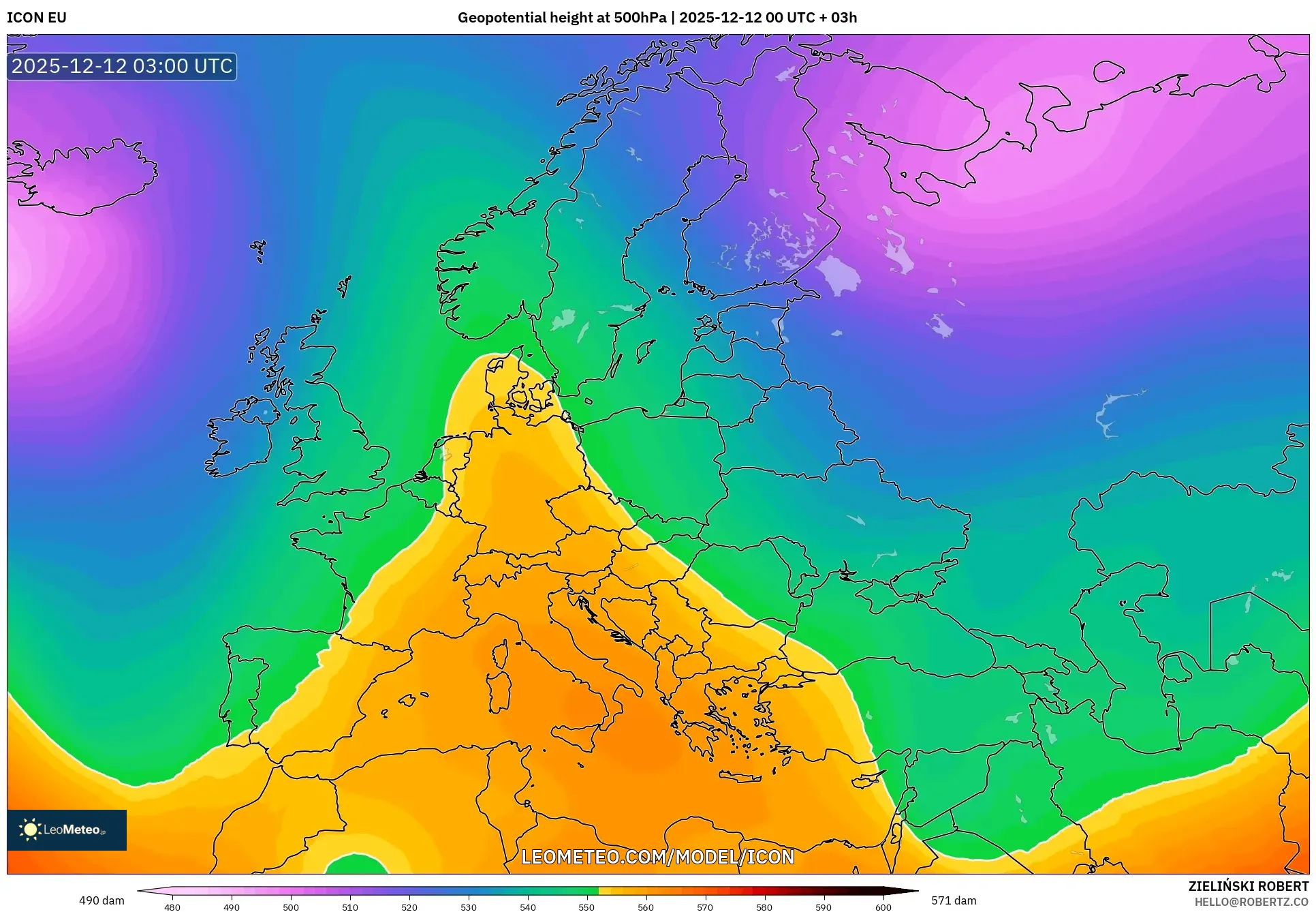 ICON model - Eropah, Ketinggian geopotensial pada 500 hPa