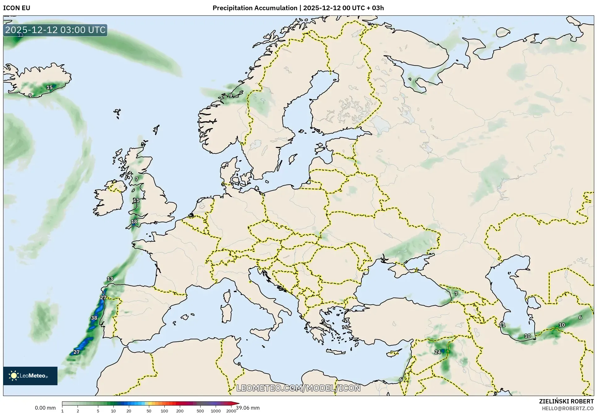 ICON model - Eropah, Pengumpulan Hujan