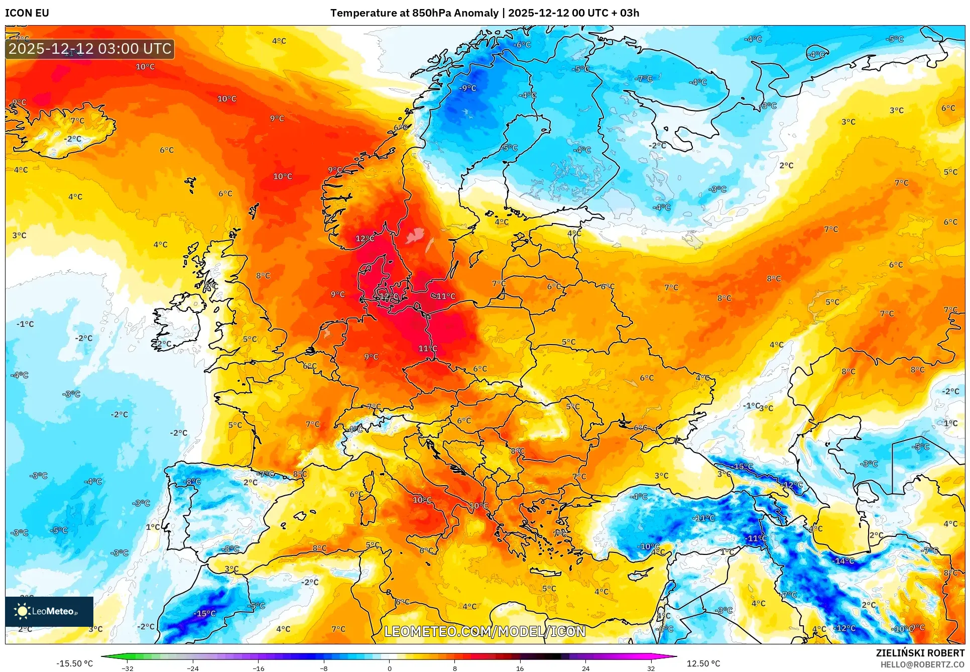 ICON model - Eropah, Anomali Suhu 850 hPa