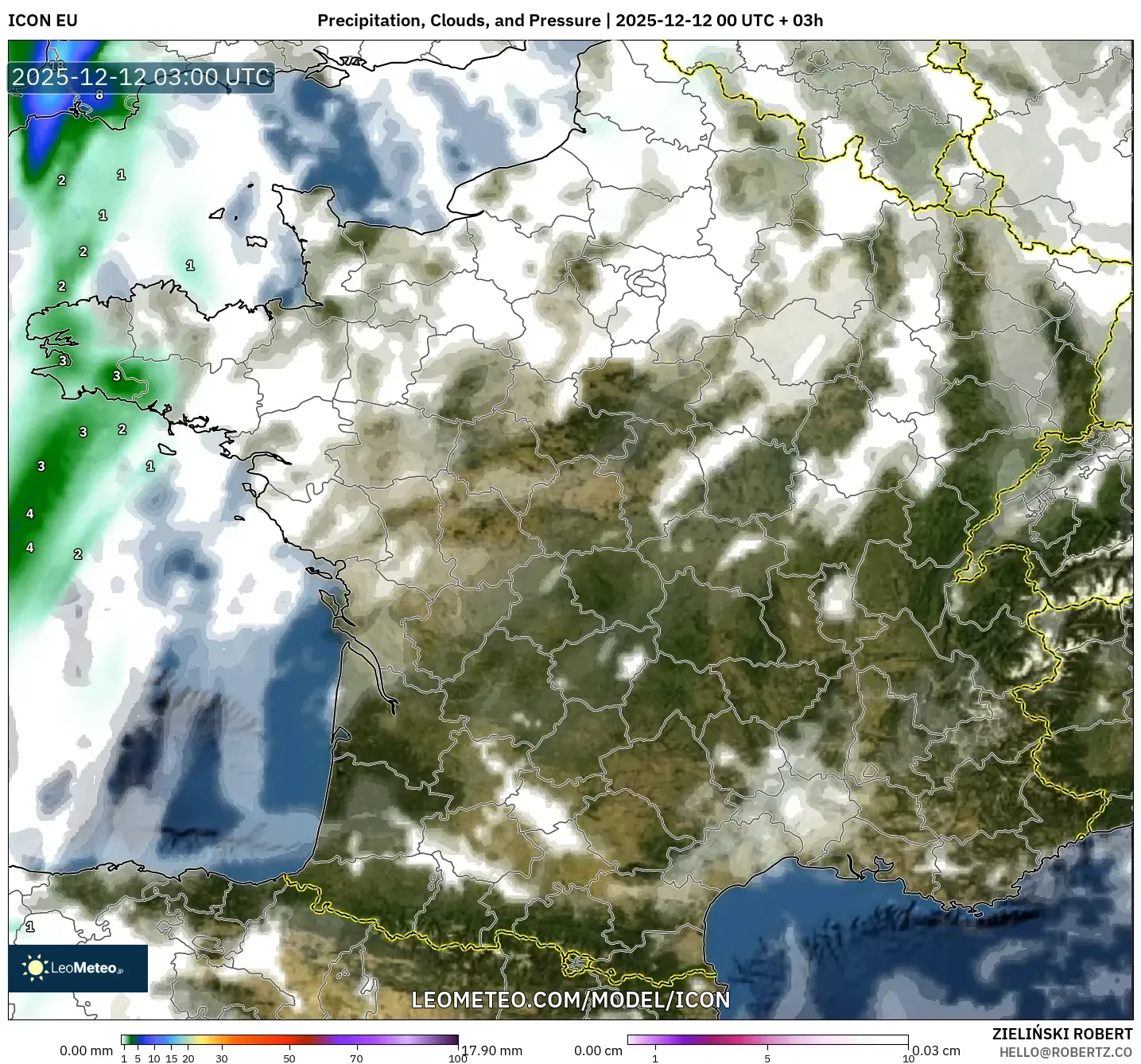 ICON model - Perancis, Hujan, Awan dan Tekanan