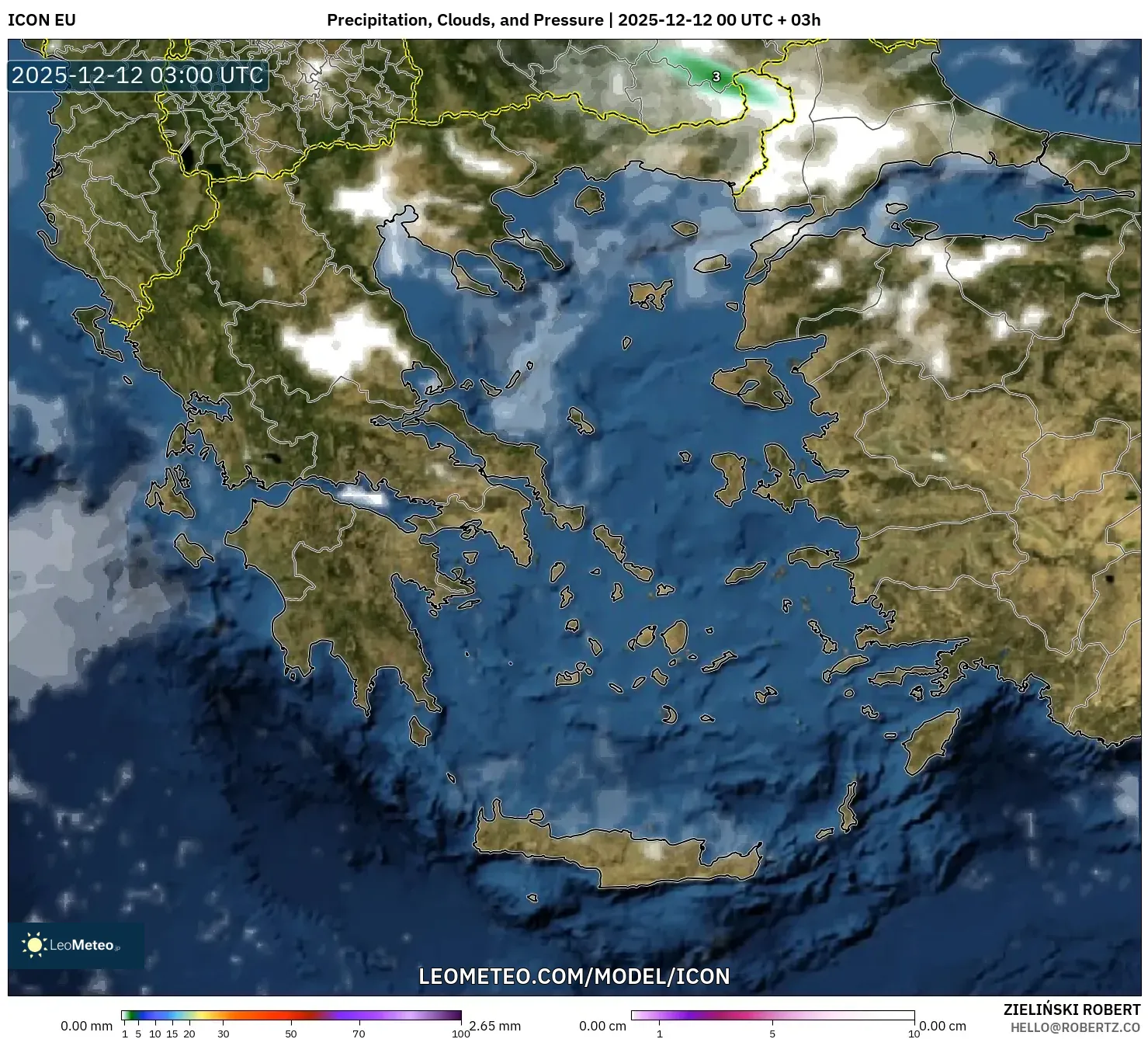 ICON model - Yunani, Hujan, Awan dan Tekanan