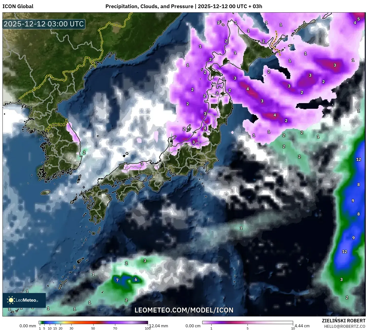 ICON model - Jepun, Hujan, Awan dan Tekanan