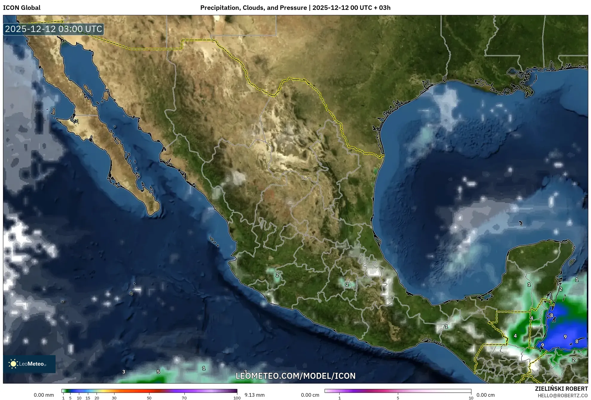 ICON model - Mexico, Hujan, Awan dan Tekanan