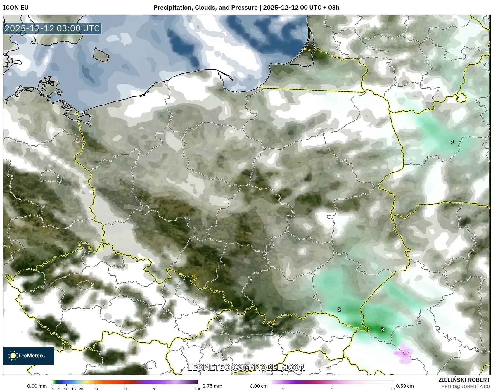 ICON model - Poland, Hujan, Awan dan Tekanan