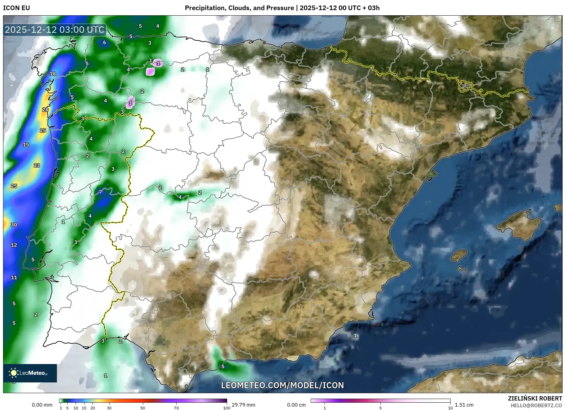 ICON model - Sepanyol, Hujan, Awan dan Tekanan
