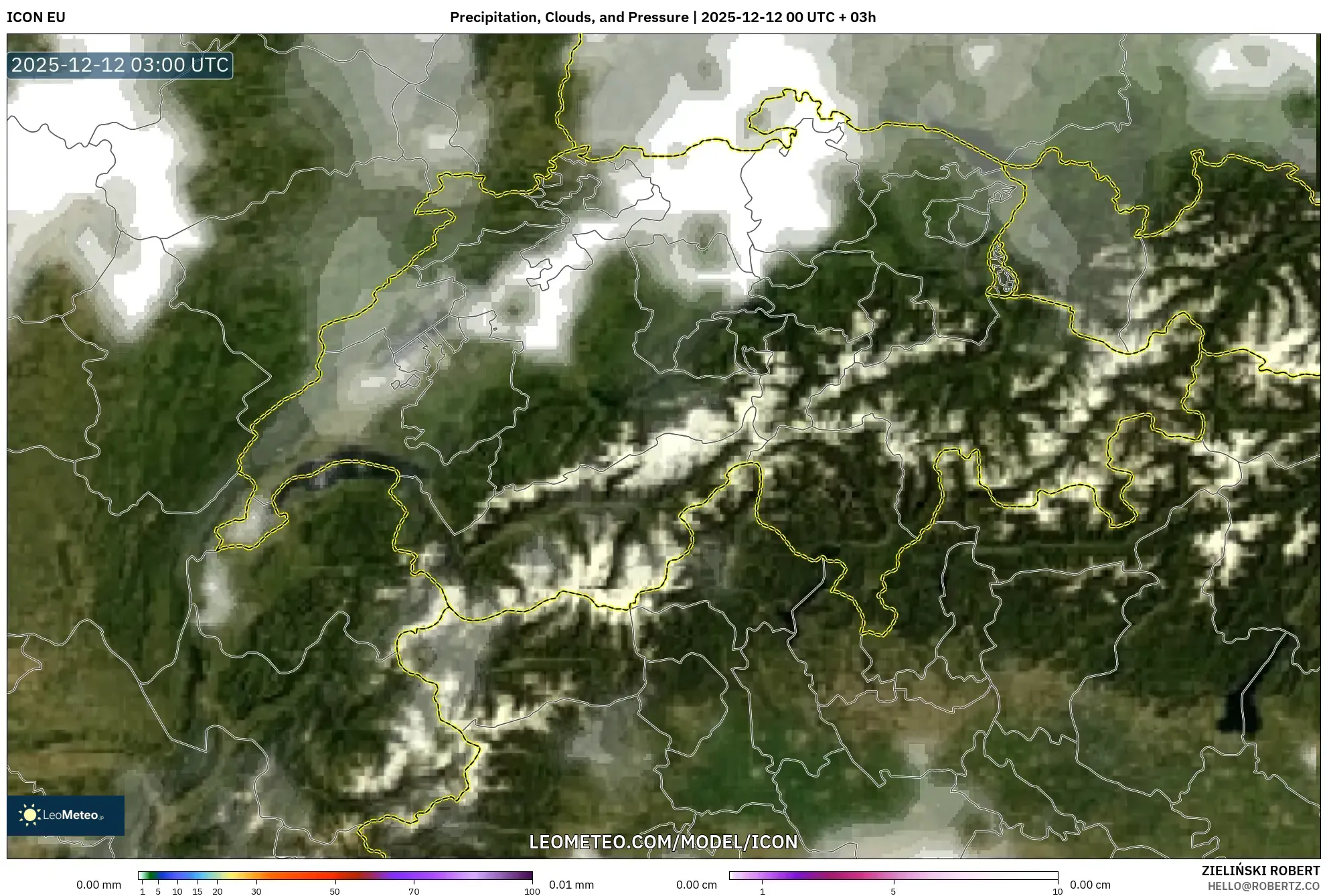 ICON model - Switzerland, Hujan, Awan dan Tekanan