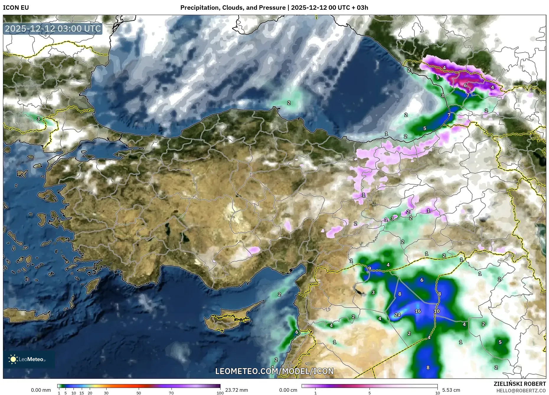 ICON model - Turki, Hujan, Awan dan Tekanan