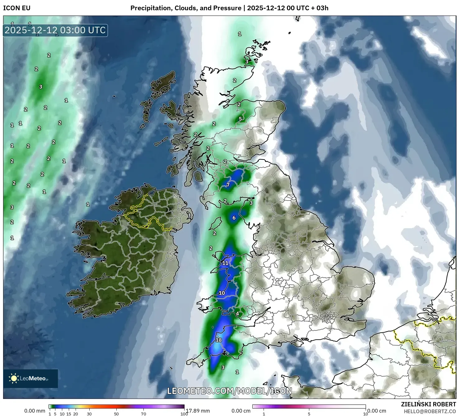 ICON model - United Kingdom, Hujan, Awan dan Tekanan