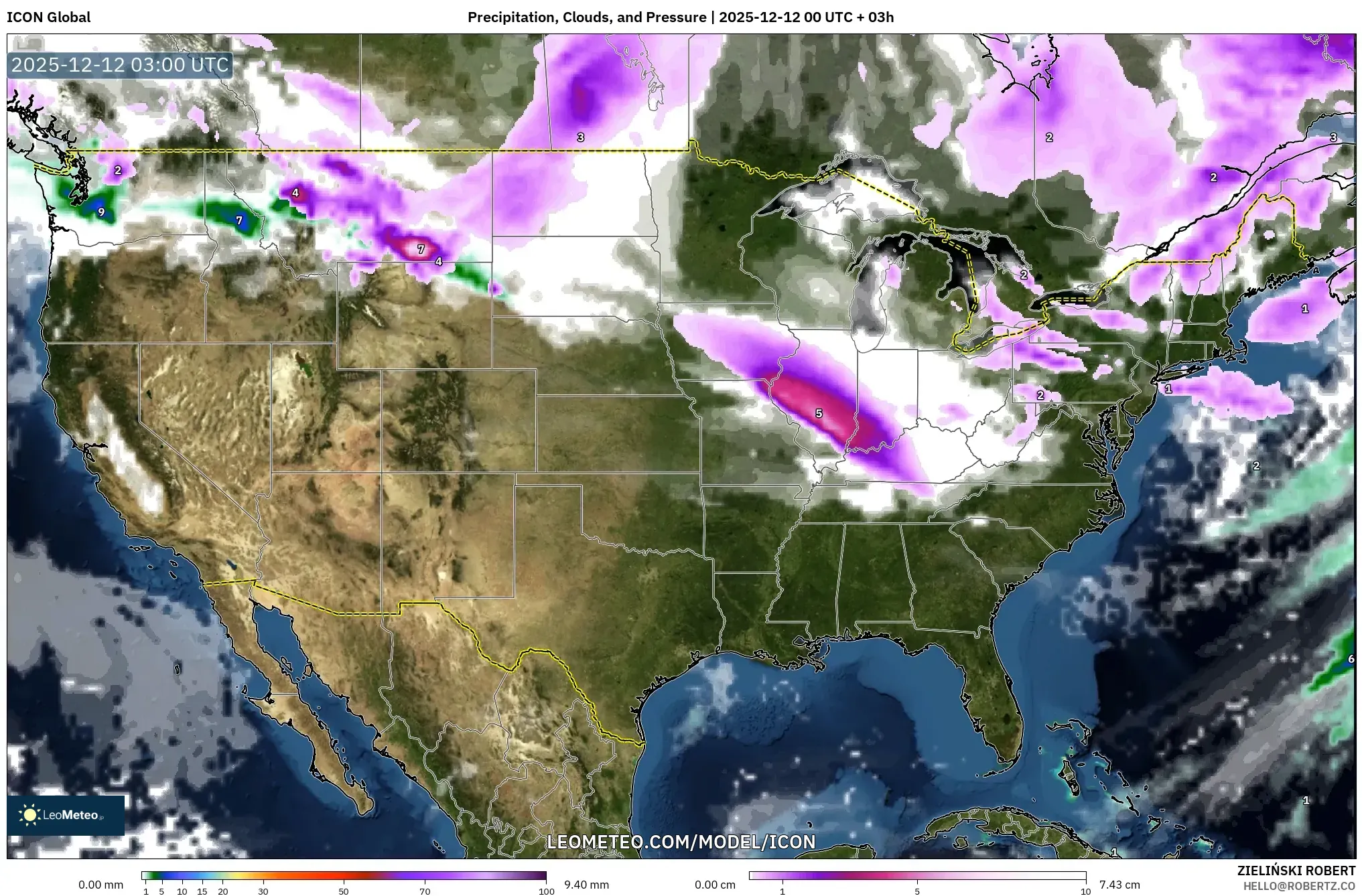 ICON model - Amerika Syarikat, Hujan, Awan dan Tekanan