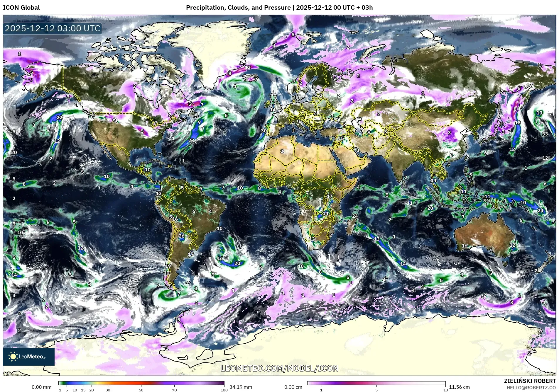 ICON model - Dunia, Hujan, Awan dan Tekanan