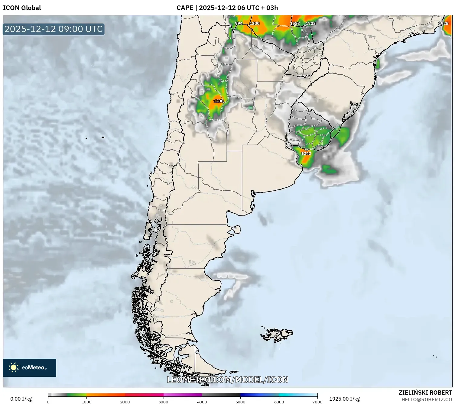 ICON model - Argentina, CAPE
