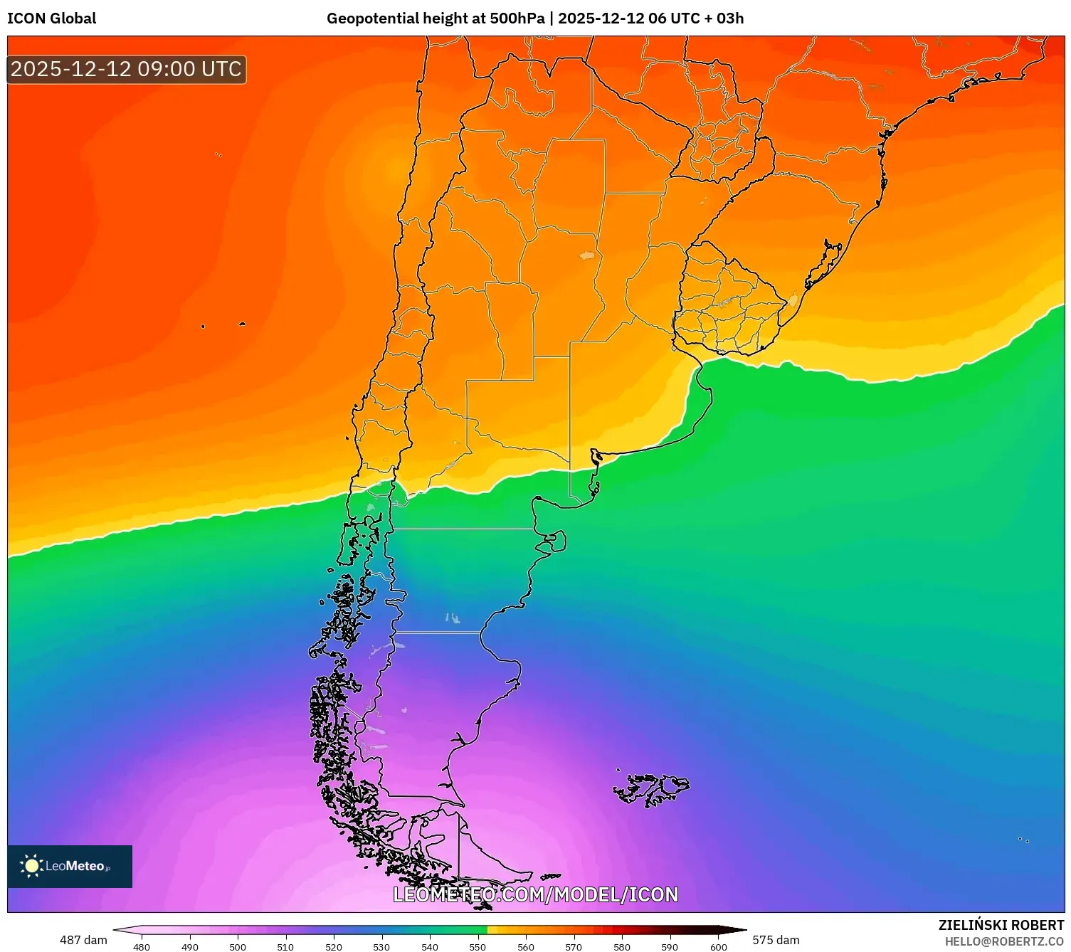 ICON model - Argentina, Ketinggian geopotensial pada 500 hPa