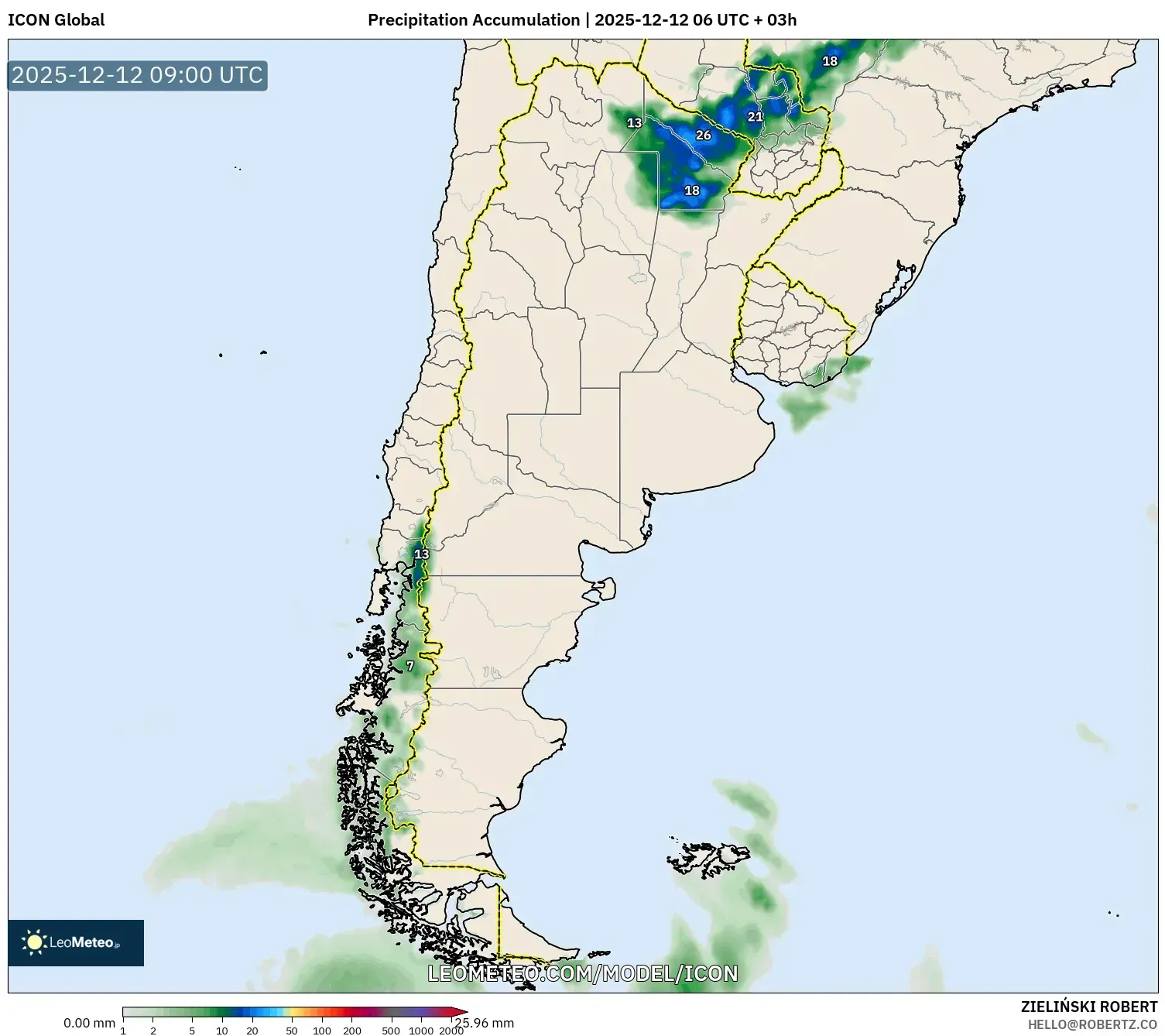ICON model - Argentina, Pengumpulan Hujan