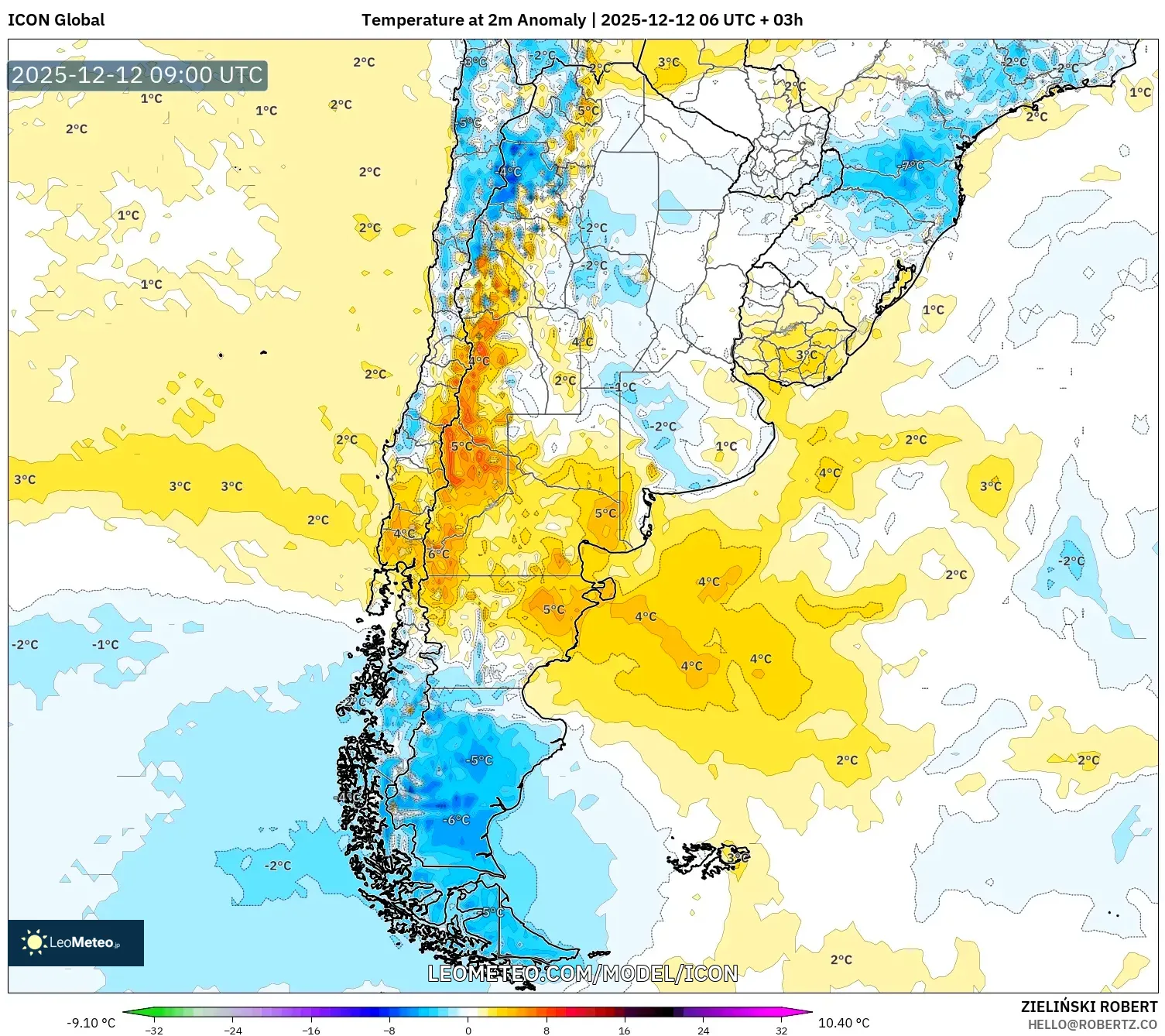 ICON model - Argentina, Anomali Suhu 2 m